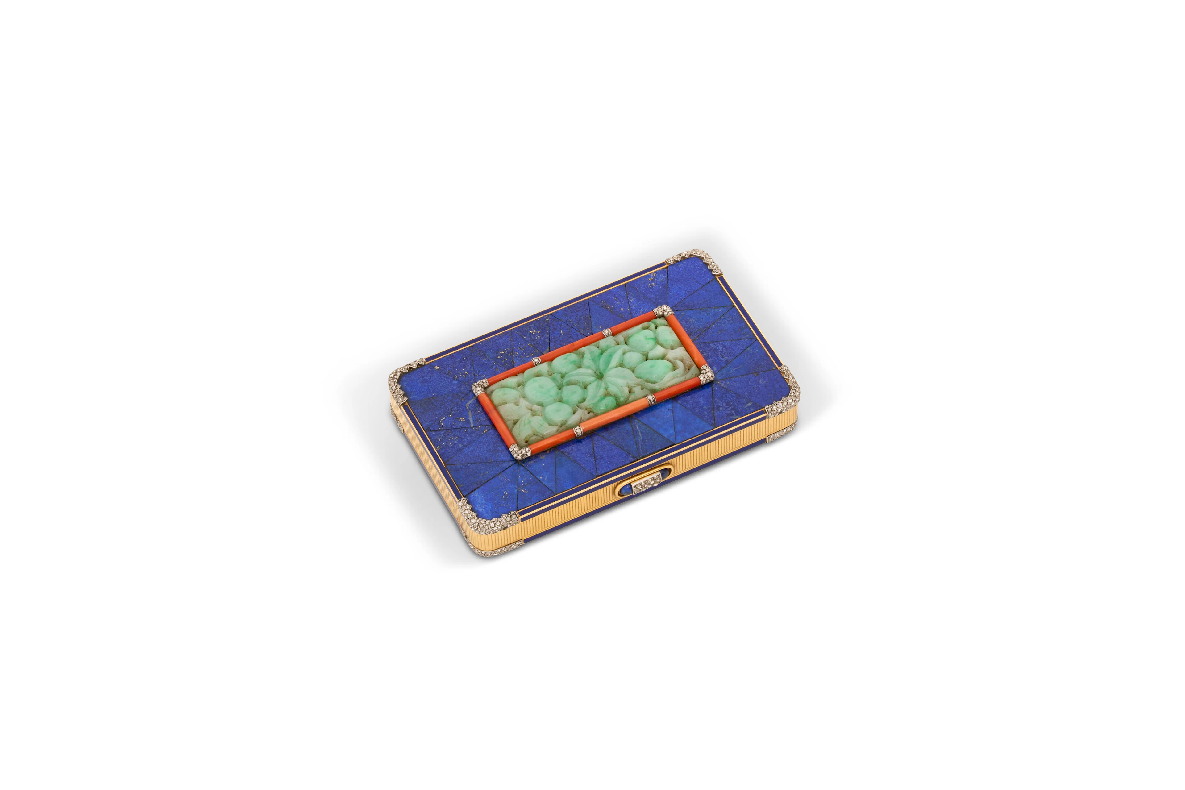 Cartier Art Deco Lapis Lazuli, Jade, Coral, Diamond, Sapphire and