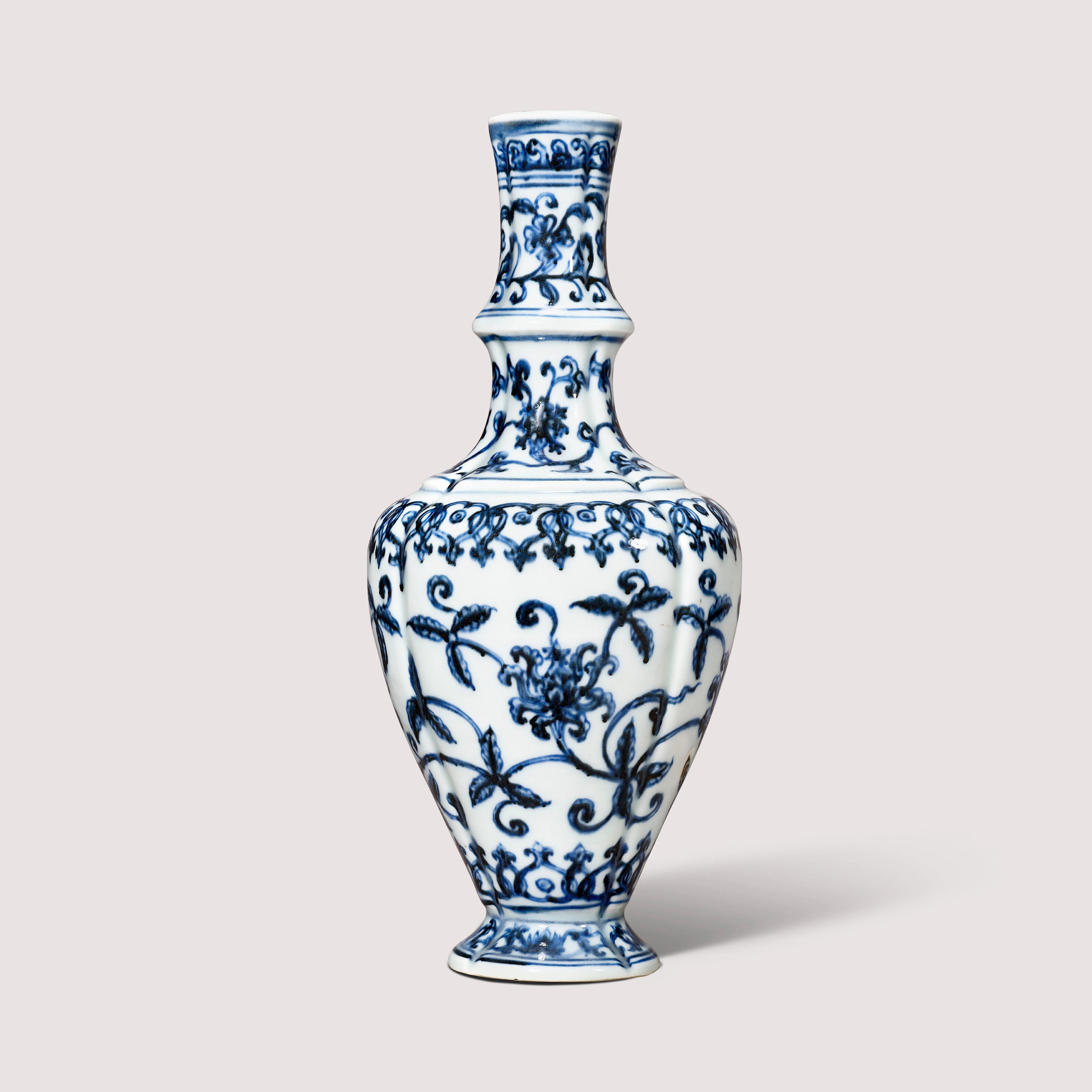 A Fine and Extremely Rare Imperial Blue and White Quatrelobed ‘Floral’