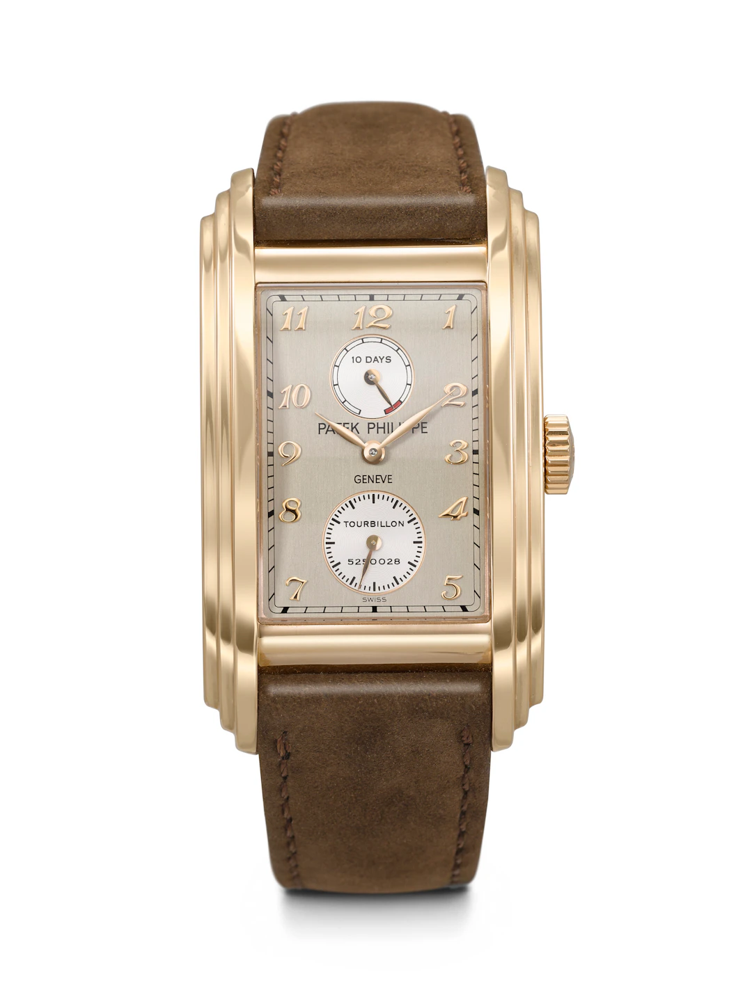 Patek Philippe. A Rare 18K Pink Gold Rectangular Tourbillon Wristwatch
