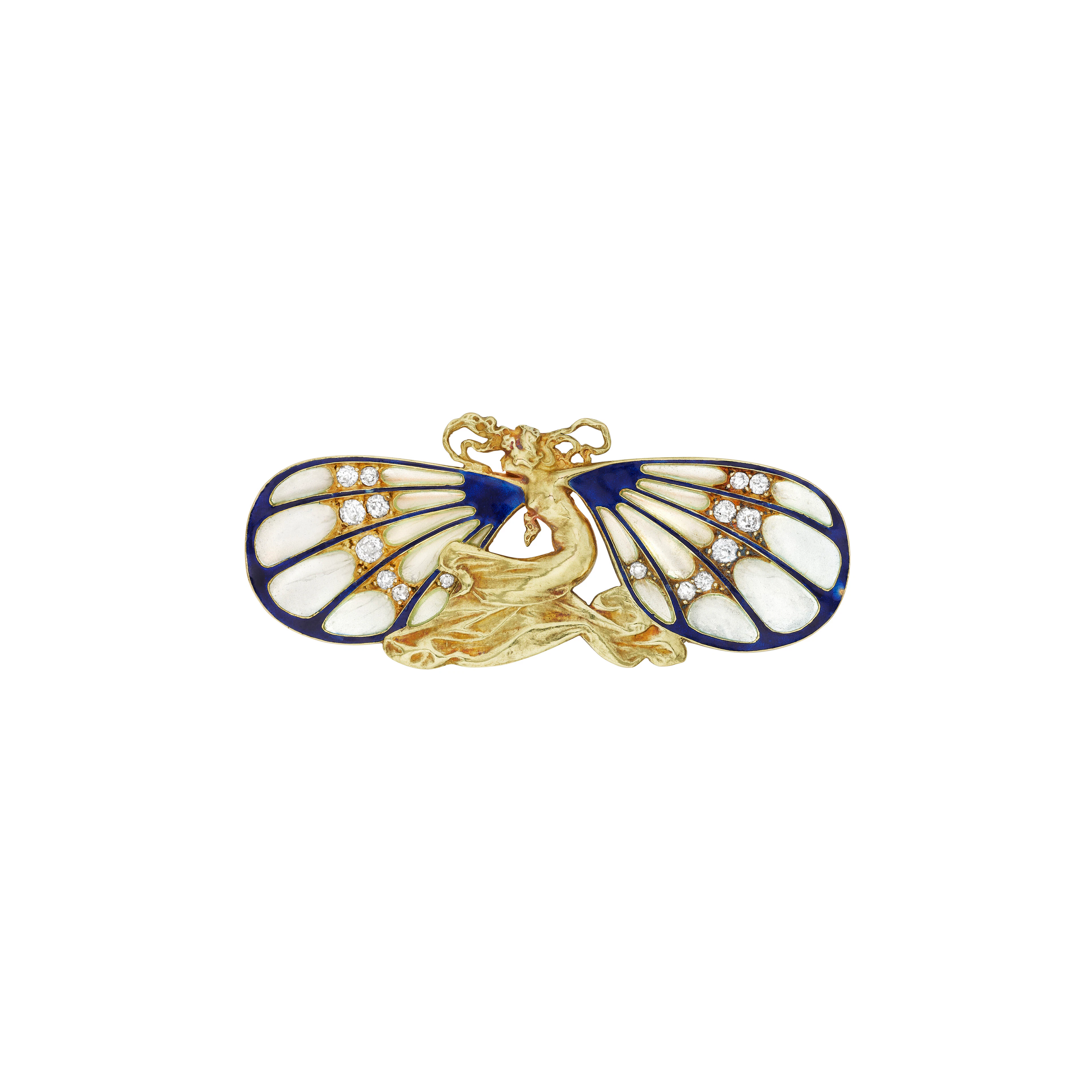 René Lalique Art Nouveau Enamel and Diamond Brooch