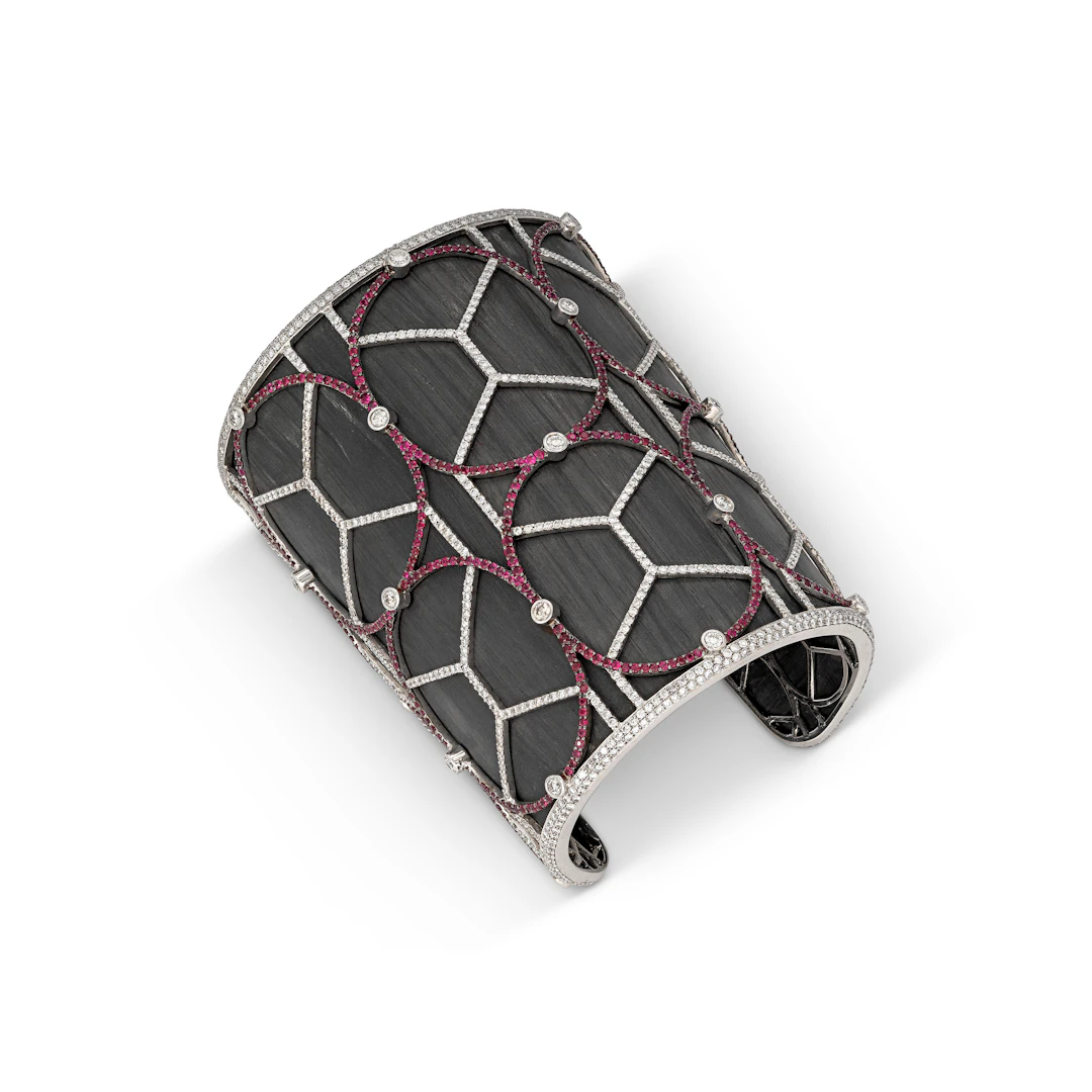 Sabbadini Carbon Fiber, Ruby and Diamond Cuff