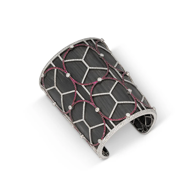 Sabbadini Carbon Fiber, Ruby and Diamond Cuff