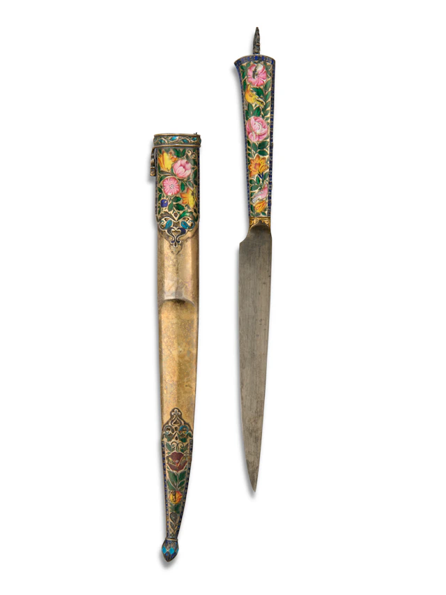 A Fine Enamelled Knife ( Kard ) and Scabbard