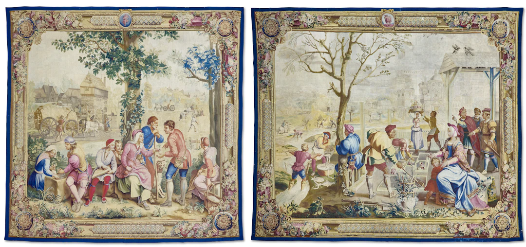 Deux Tapisseries Tenture Des Mois De Lucas De La Fin De L'époque Régence