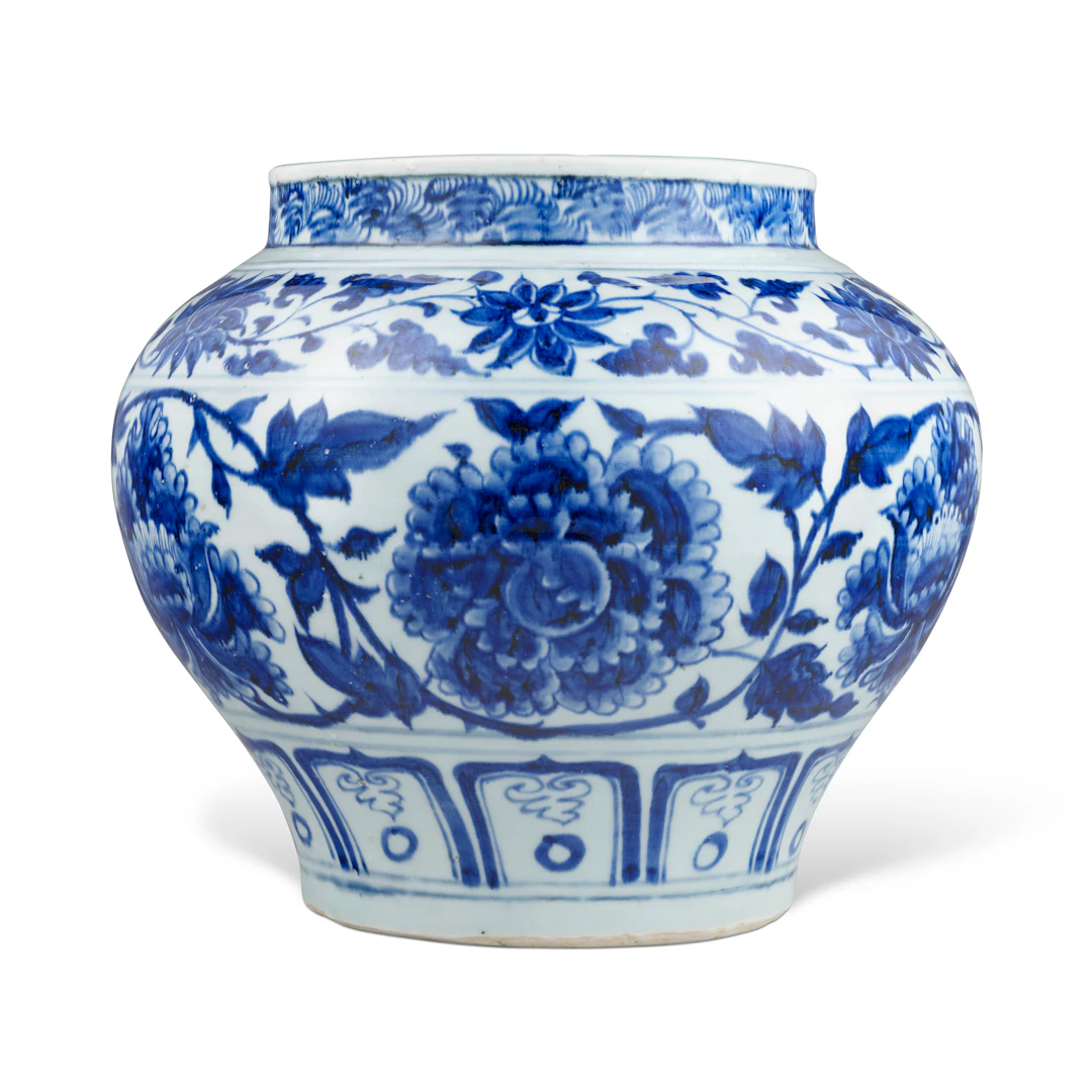 A Rare and Superb Blue and White ‘Peony’ Jar