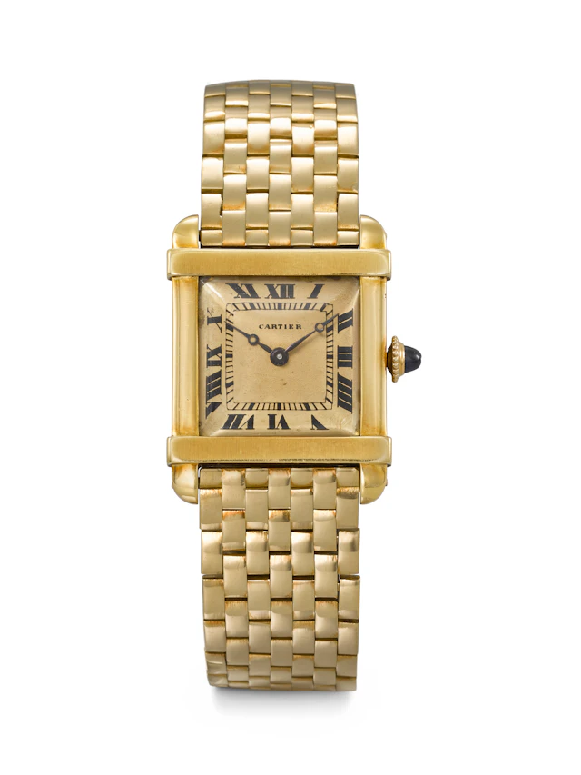 Cartier. A Very Rare and Highly Attractive 18K Gold Wristwatch with Bracelet
