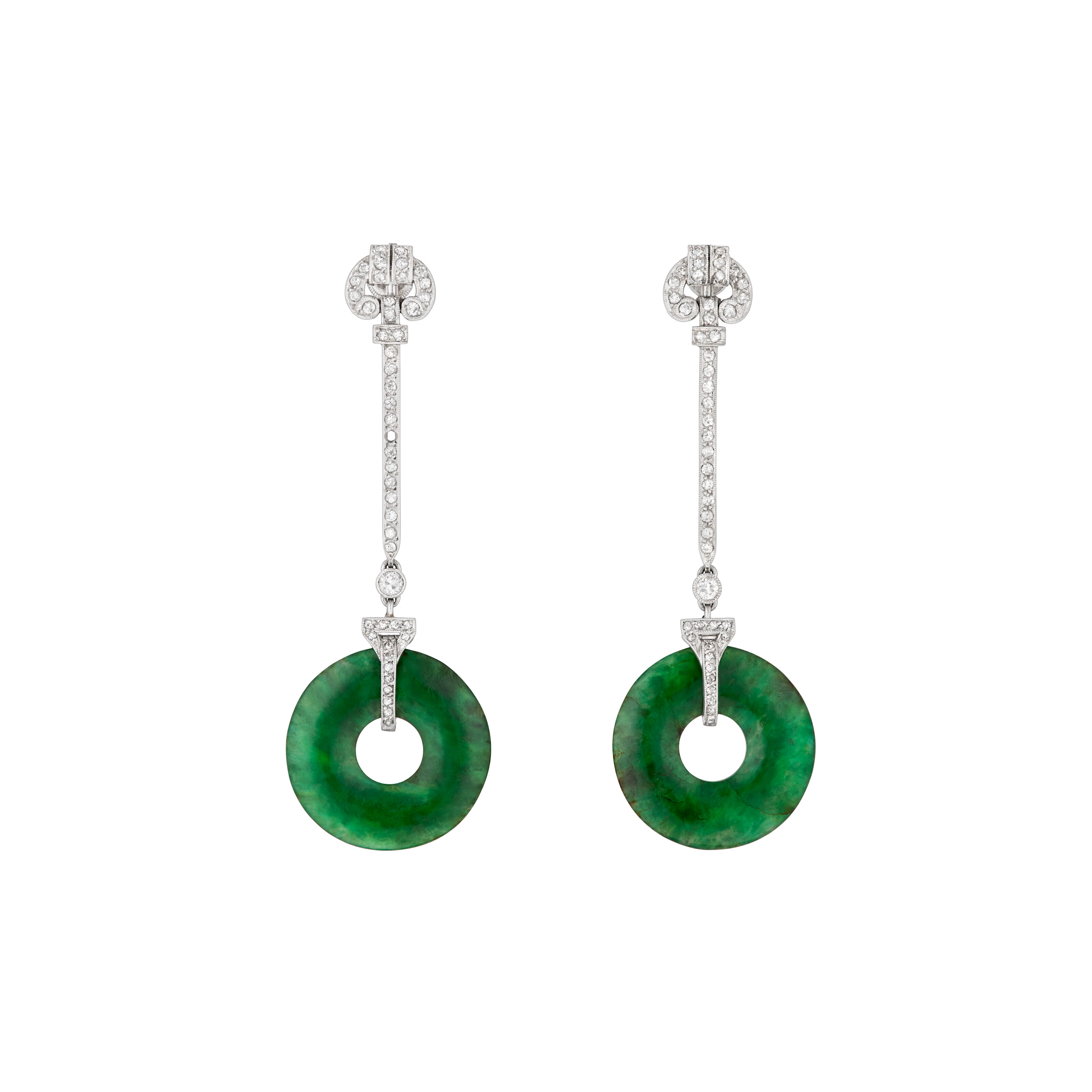 Art Deco Jade and Diamond Pendant Earrings