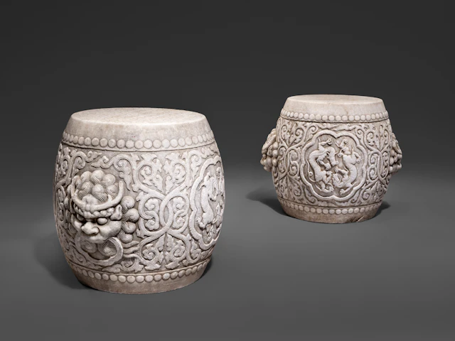 A Rare Pair of Imperial White Marble Drum Stools