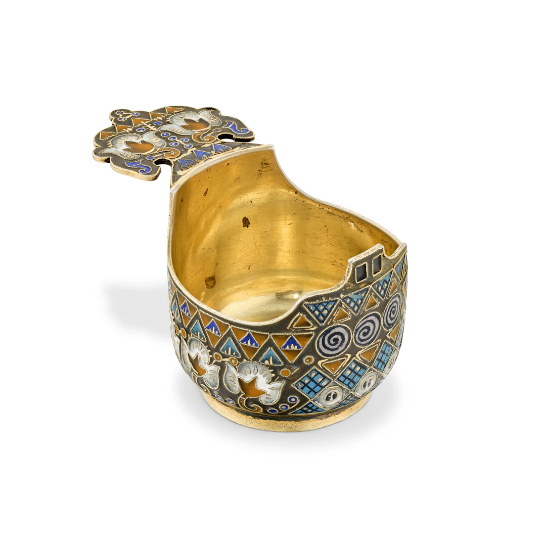 A Russian Cloisonné Enamel Silver-Gilt Kovsh