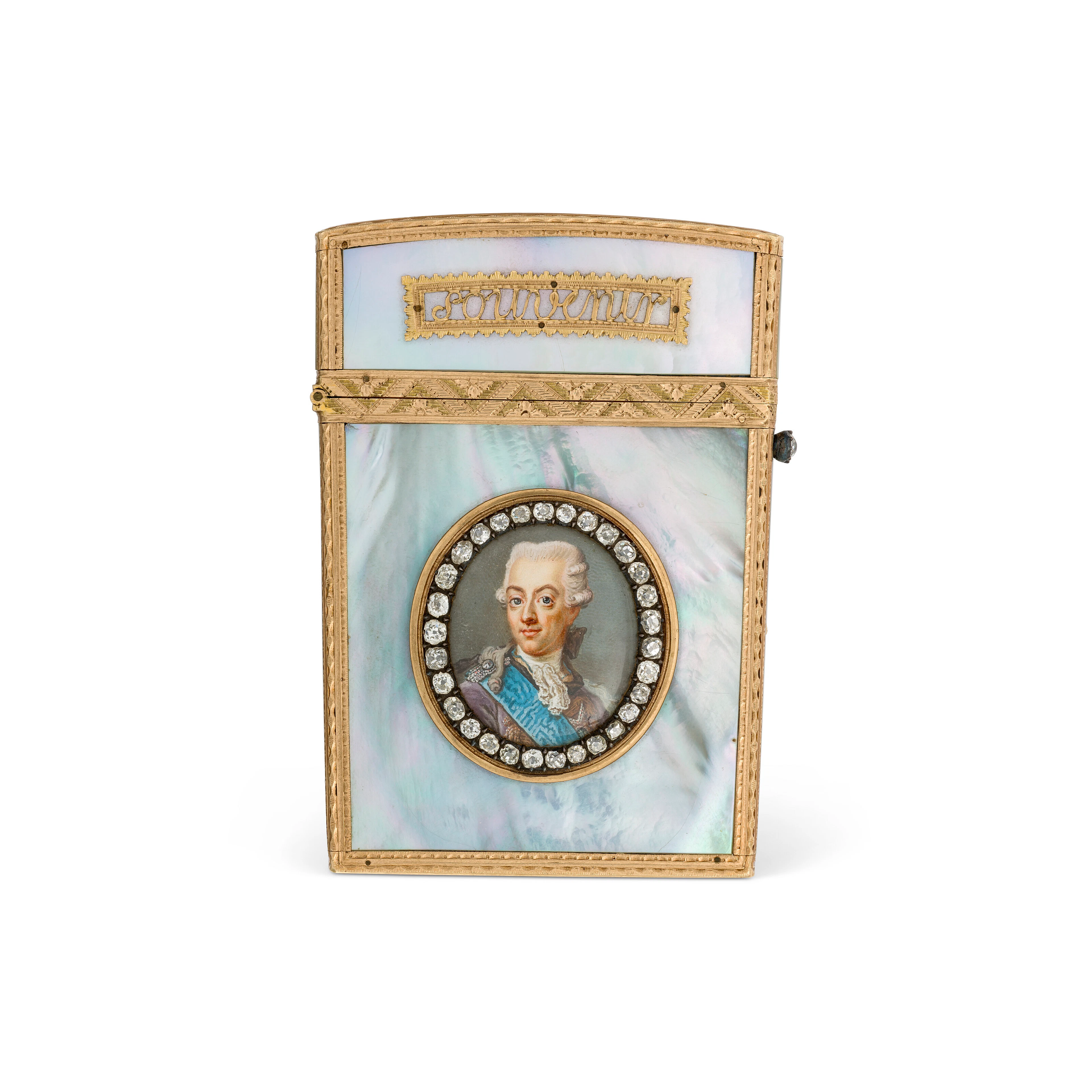 Swedish Gold-Mounted Mother-Of-Pearl Étui Set with a Miniature, Circa 1790