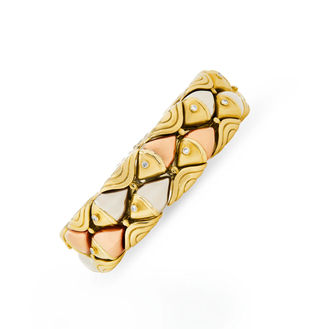 Bulgari Diamond and Tri-Colored Gold 'Naturalia' Cuff Bracelet