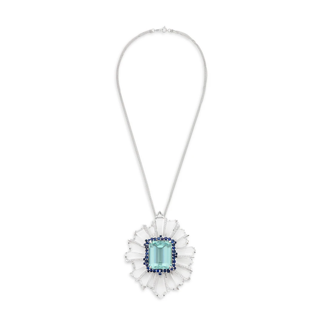 Fei Liu Aquamarine, Sapphire, Rock Crystal and Diamond Brooch-Pendant