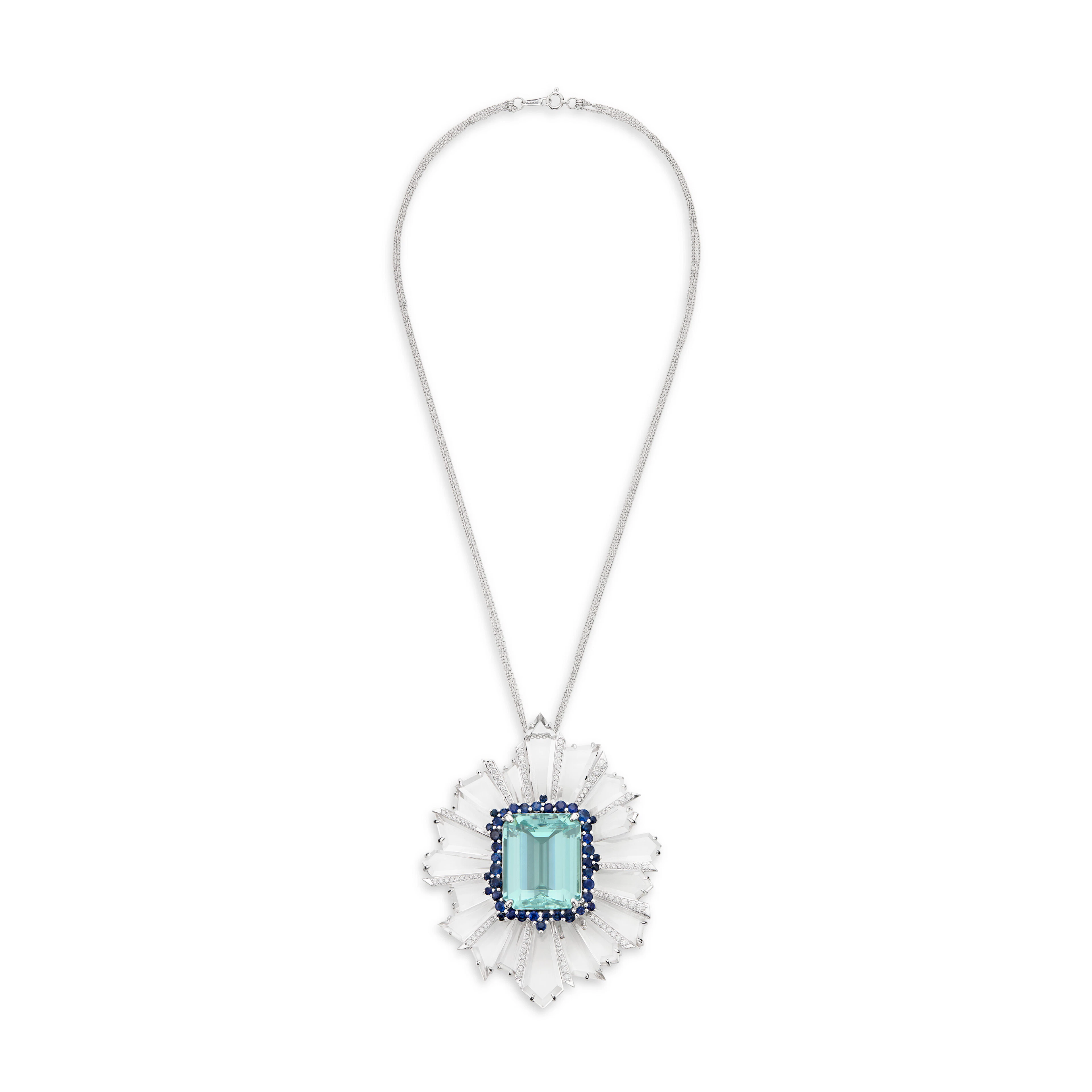 Fei Liu Aquamarine, Sapphire, Rock Crystal and Diamond Brooch-Pendant