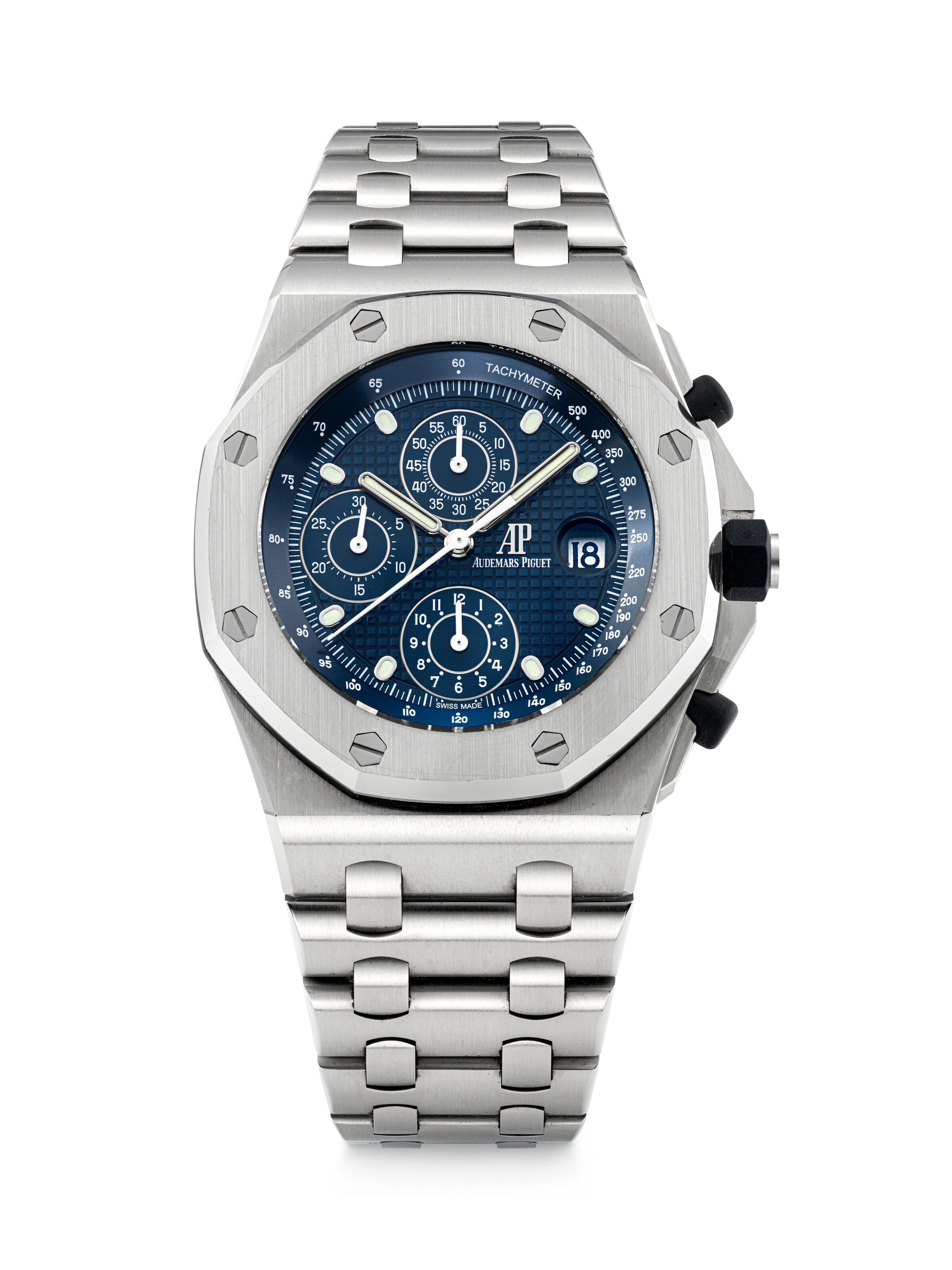 AUDEMARS PIGUET. A STAINLESS STEEL AUTOMATIC CHRONOGRAPH BRACELET