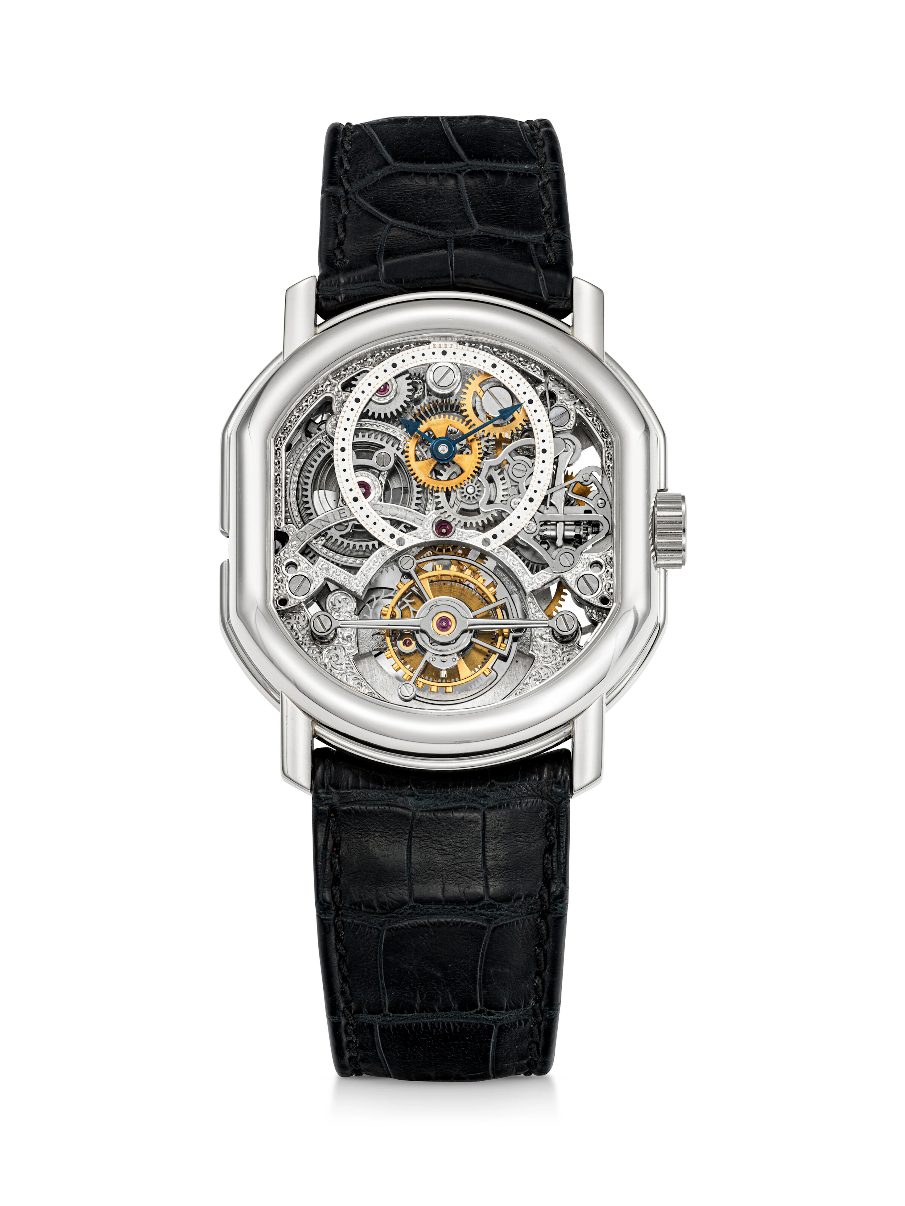 DANIEL ROTH. AN 18K WHITE GOLD SKELETONISED DOUBLE DIAL TOURBILLON