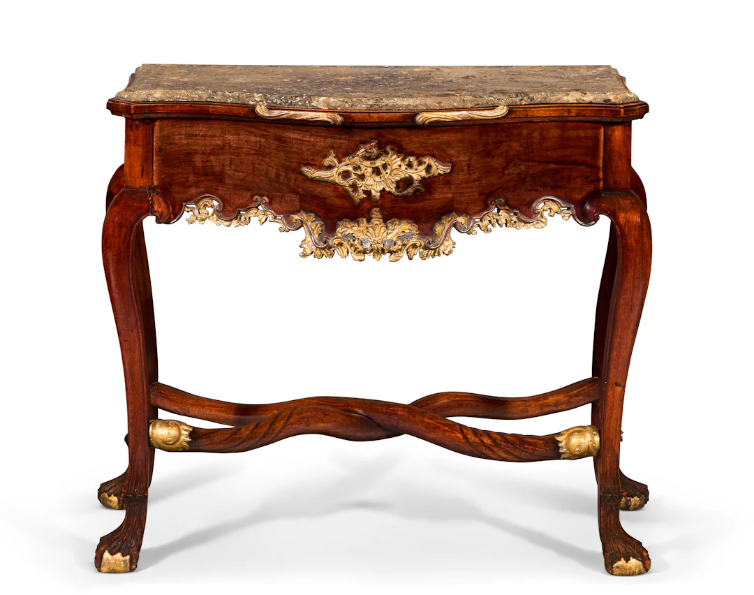 A Portuguese Colonial Parcel-Gilt Walnut Side Table