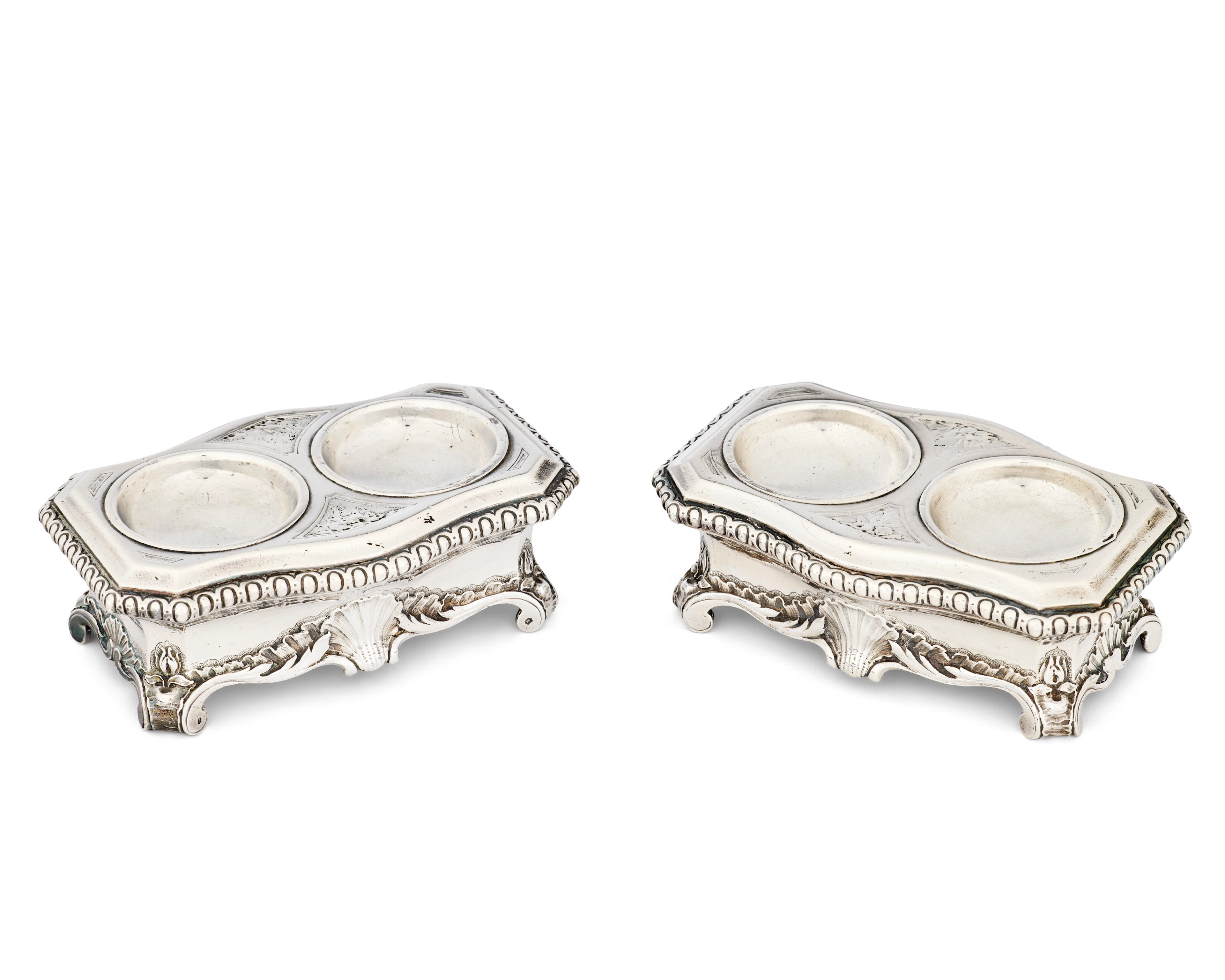 Paire De Salières Doubles En Argent D’époque Louis Xv