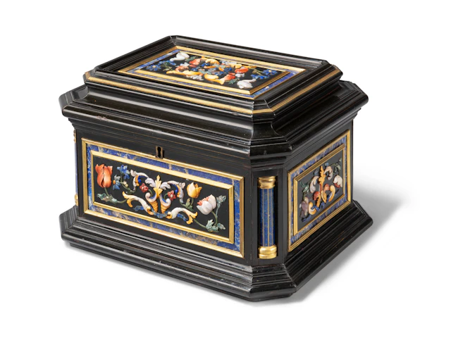 An Italian Ormolu-Mounted, Pietra Dura and Ebony Casket