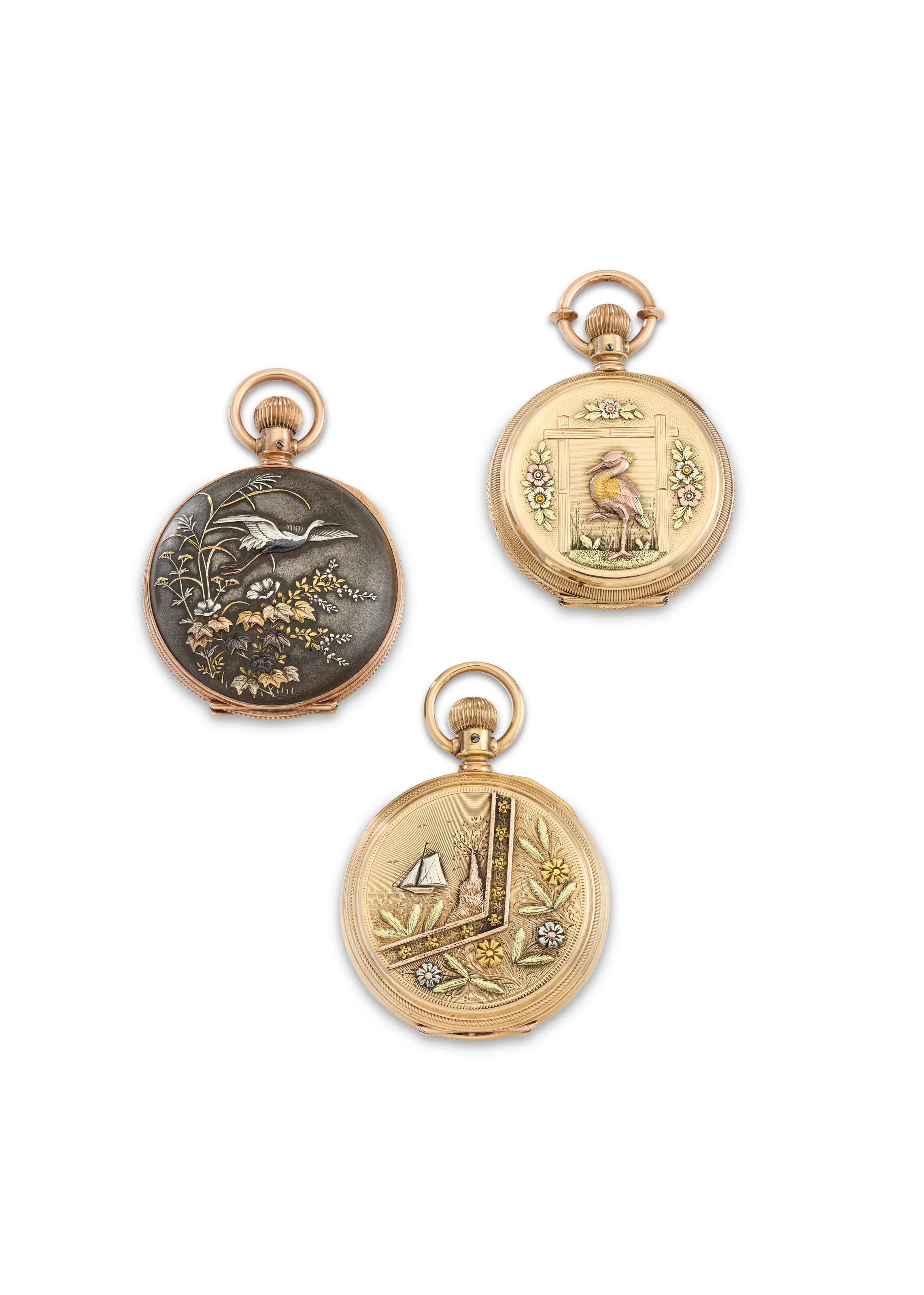 A Group of Three American Vari-Color Gold Pocket Watches