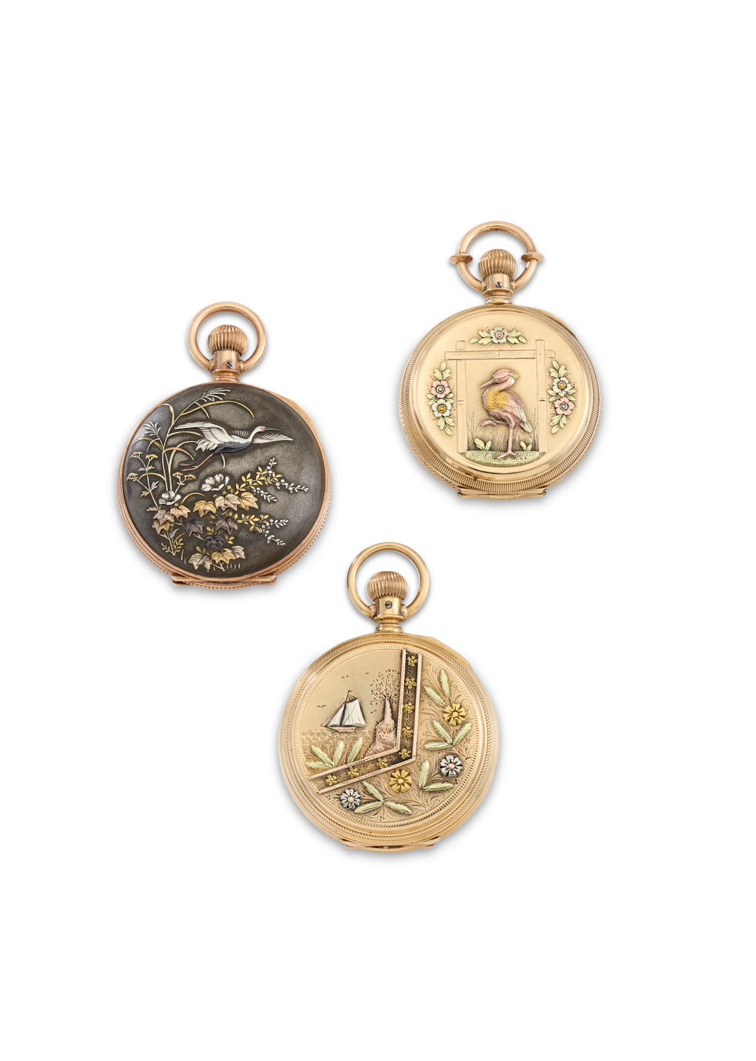A Group of Three American Vari-Color Gold Pocket Watches