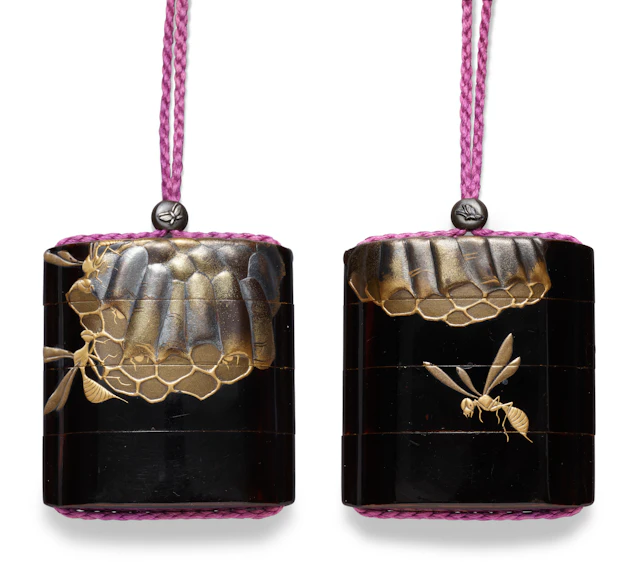 A Black Lacquer Three-Case Inro