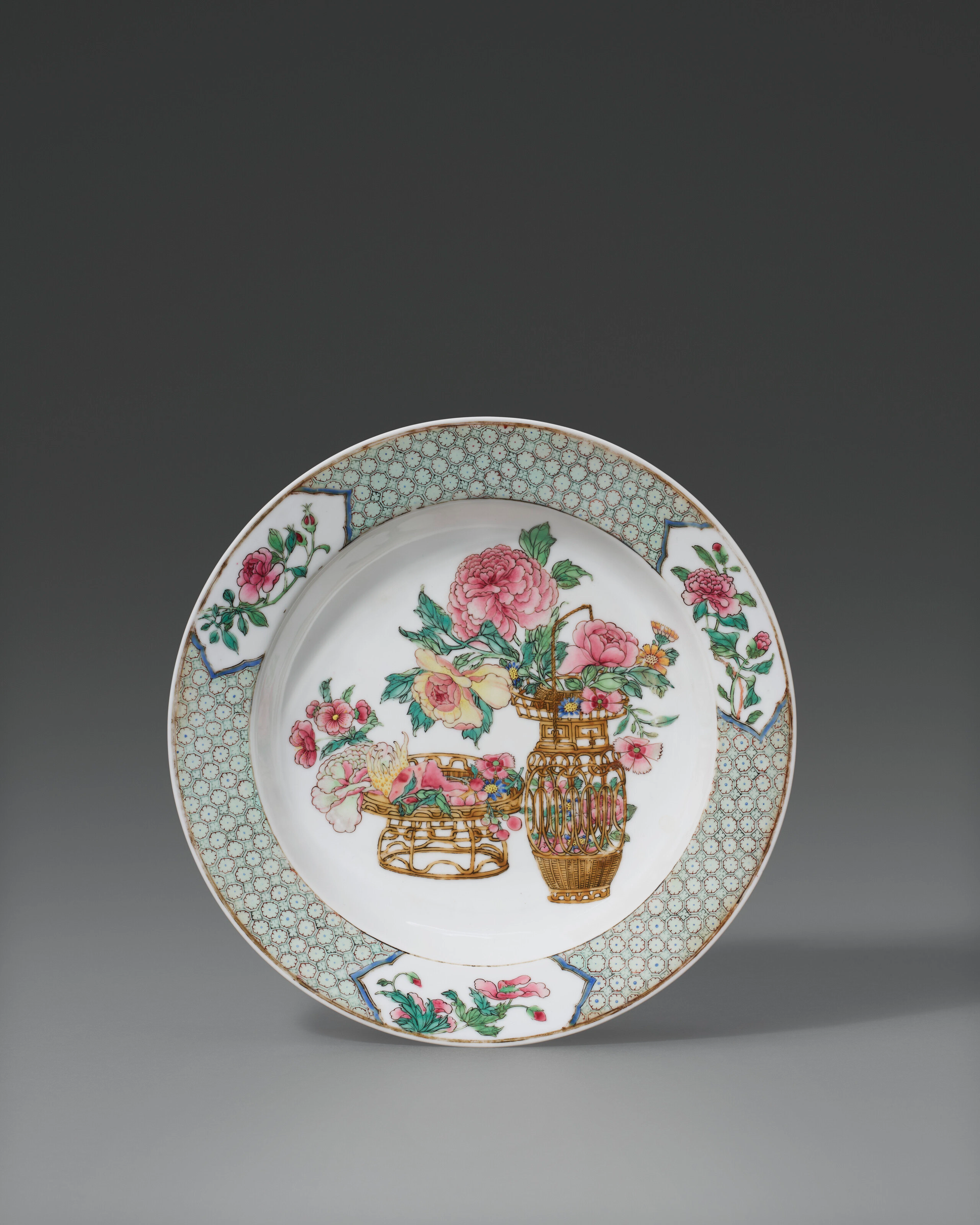 A Famille Rose 'Eggshell' Ruby-Back 'Flower Basket' Dish