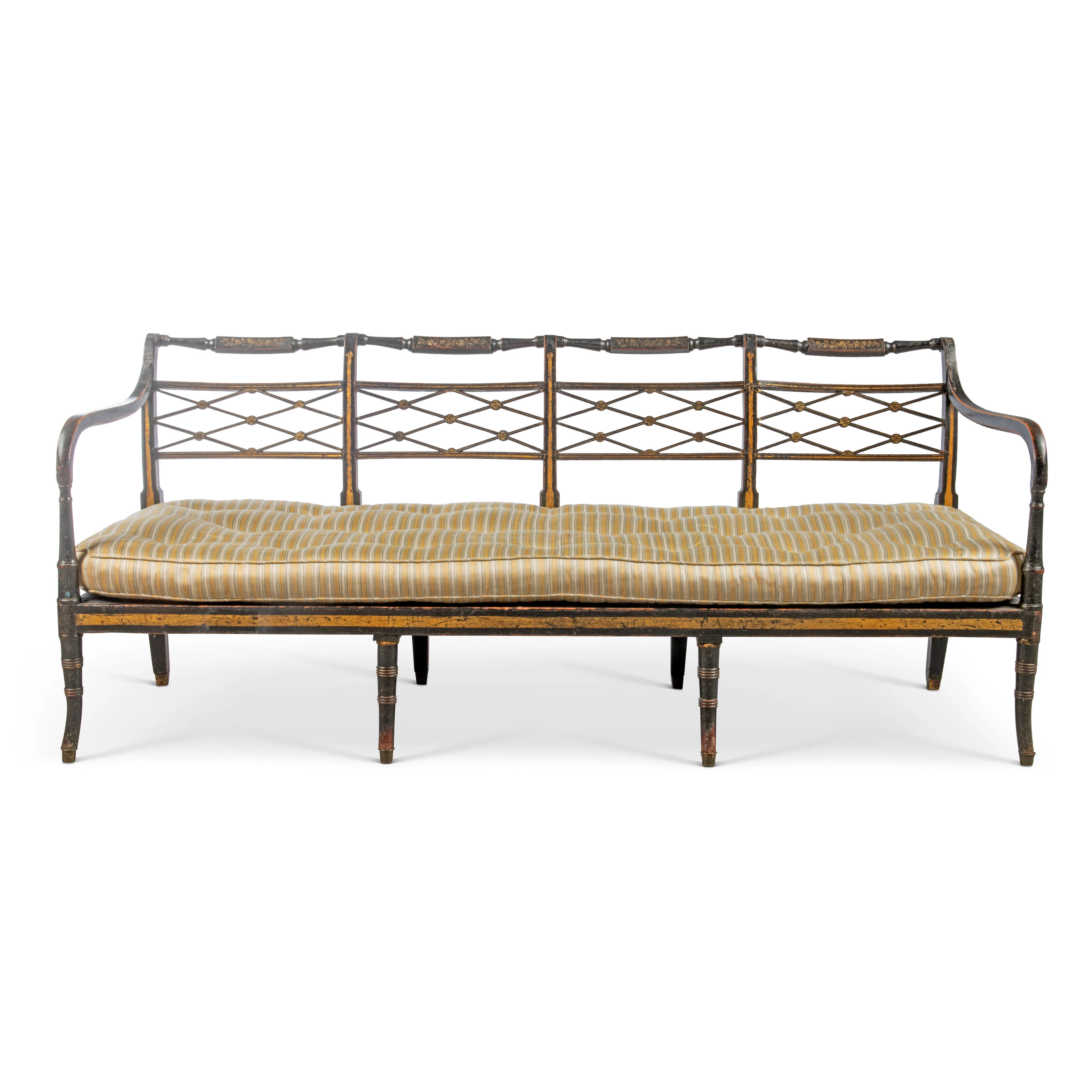 A Regency Parcel-Gilt, Painted and Ebonised Settee