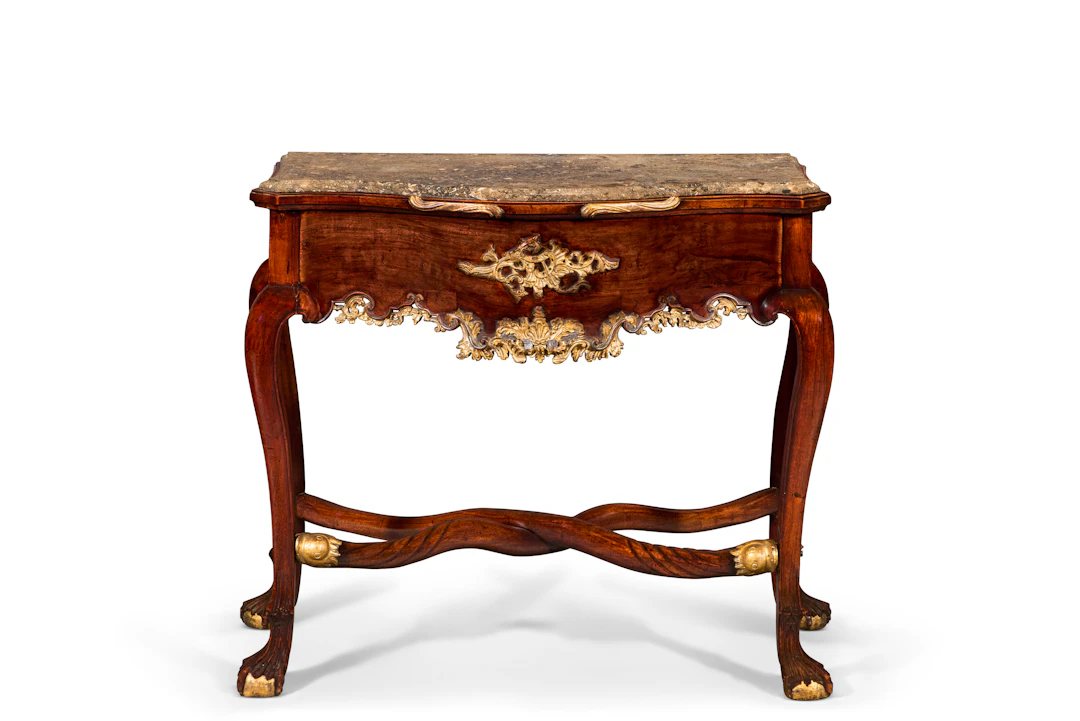 A Portuguese Colonial Parcel-Gilt Walnut Side Table