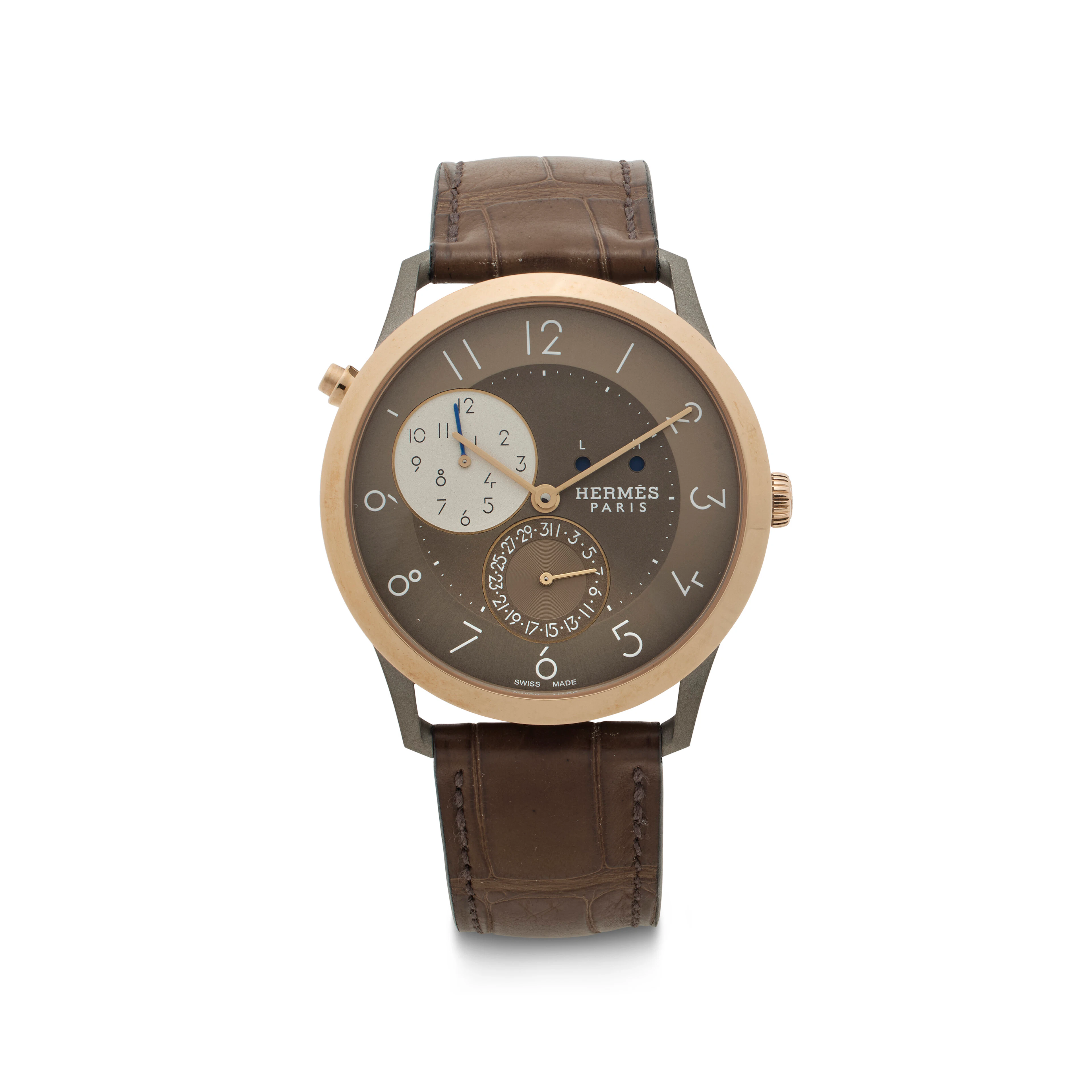 A Limited Edition 18K Rose Gold Gmt Slim D'hermès Automatic Watch
