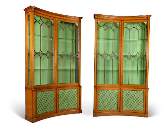 A Pair of George Iii Satinwood Concave-Fronted Bookcases