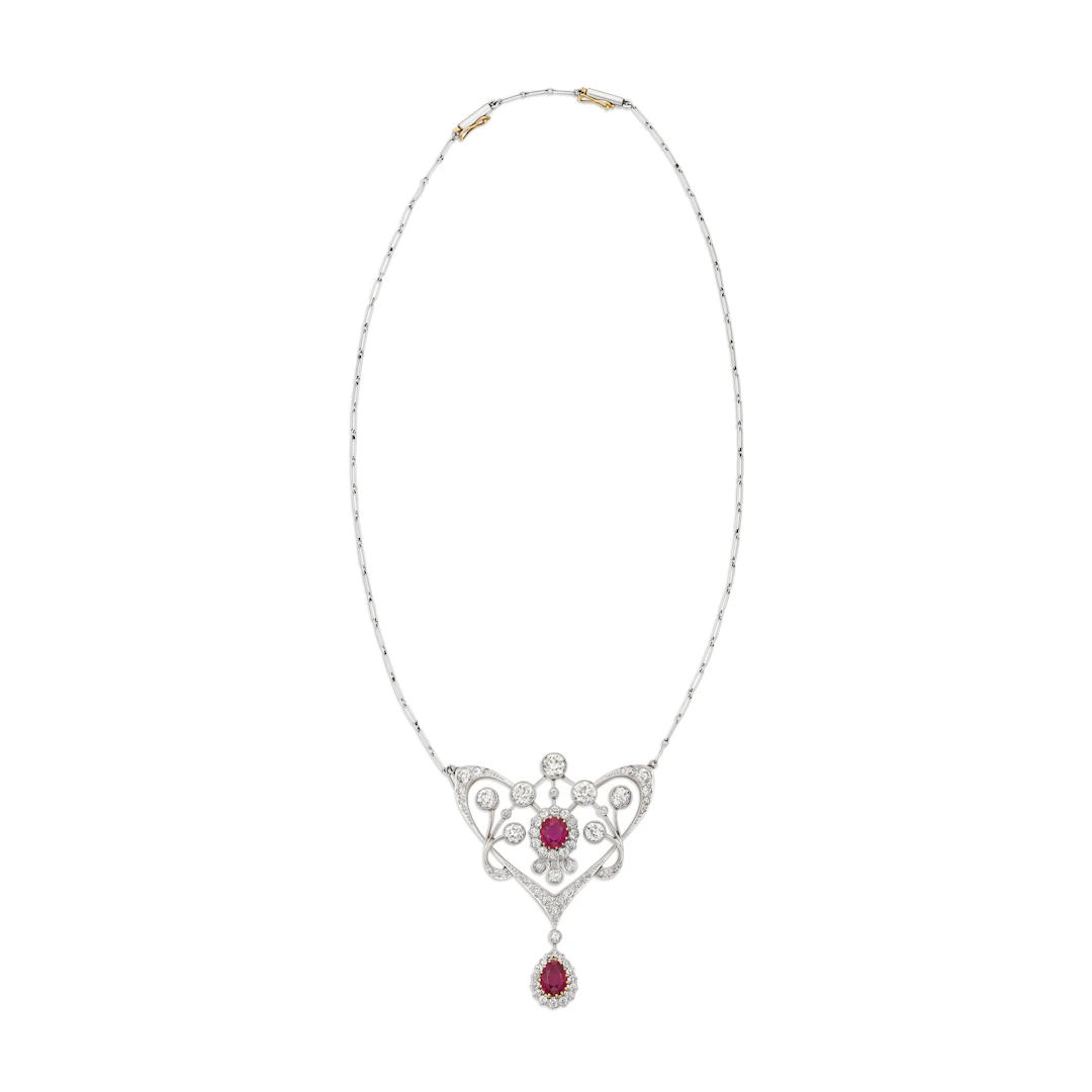 Belle Époque Ruby and Diamond Pendant-Brooch