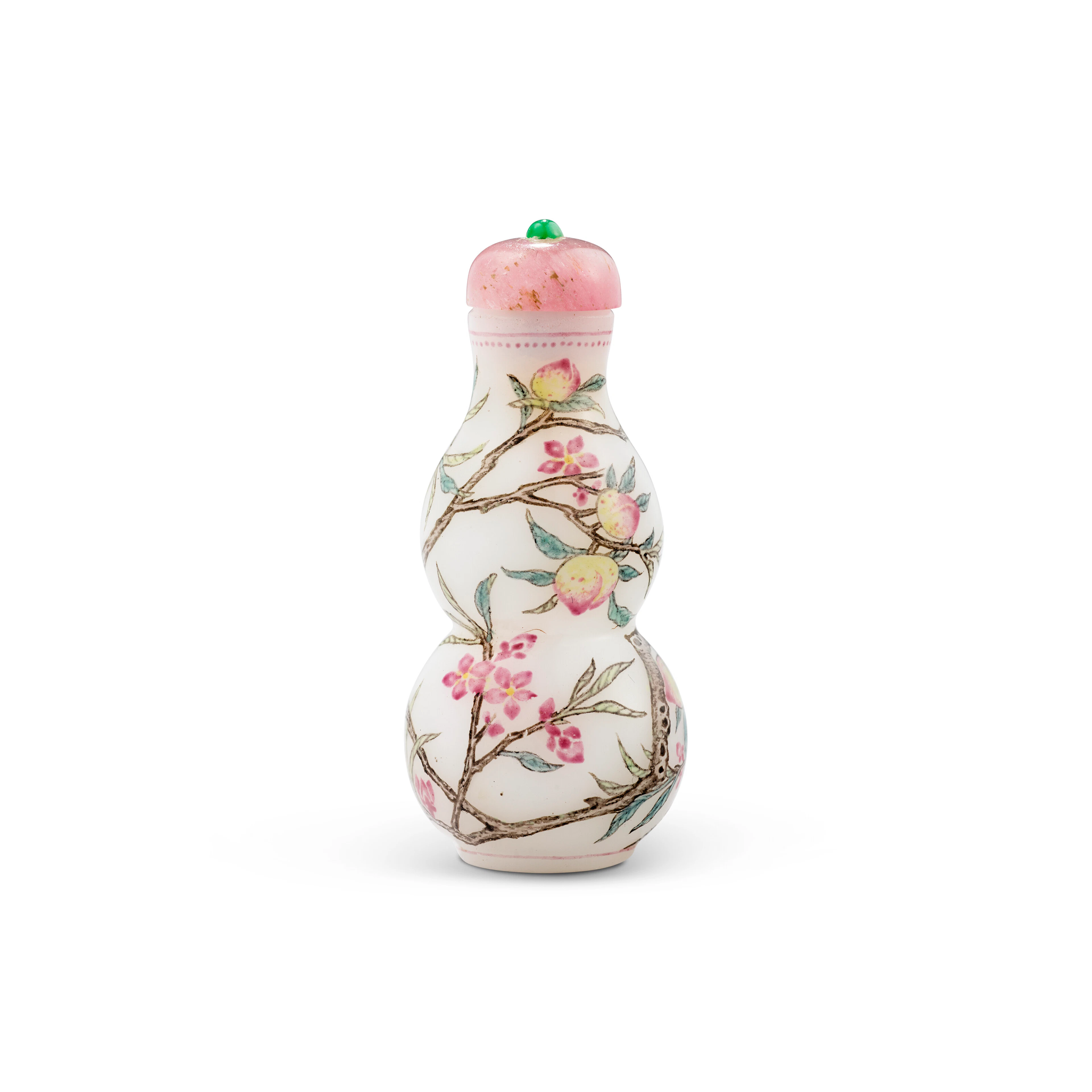 A Very Rare Imperial Falangcai Enamelled 'Nine Peaches' Double-Gourd