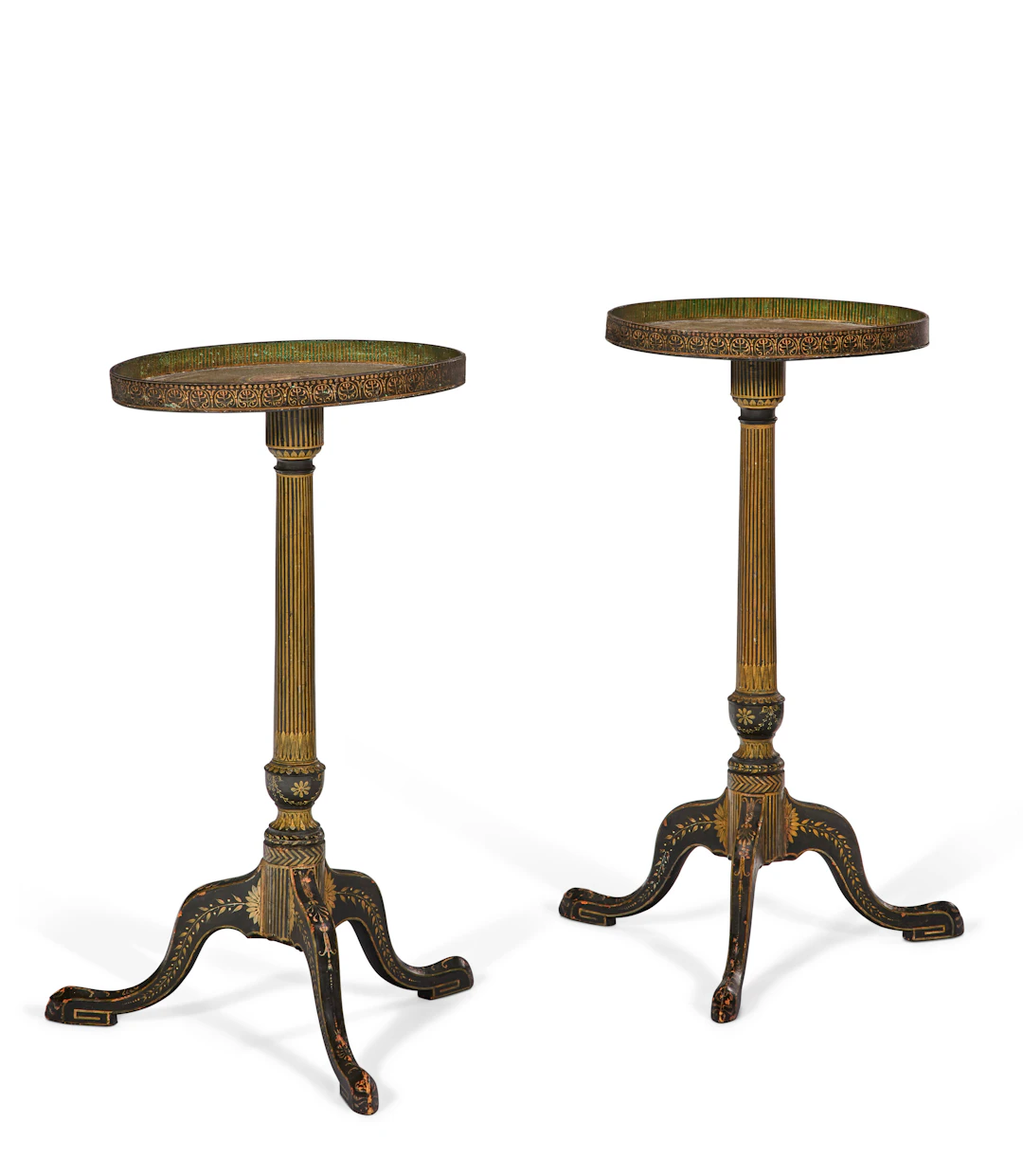 A Pair of George Iii 'Etruscan' Polychrome and Black-Japanned Wine Tables