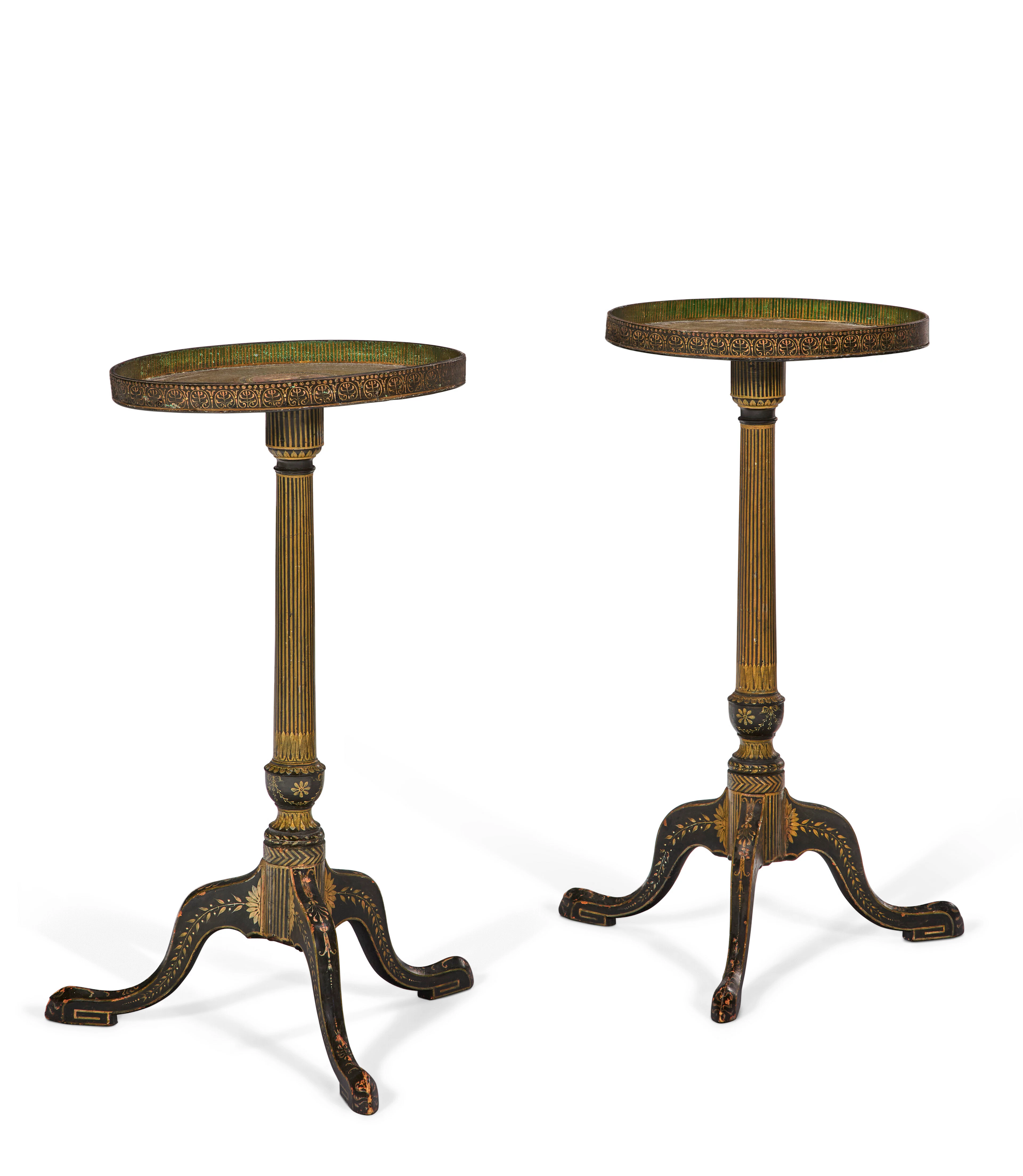 A Pair of George Iii 'Etruscan' Polychrome and Black-Japanned Wine Tables