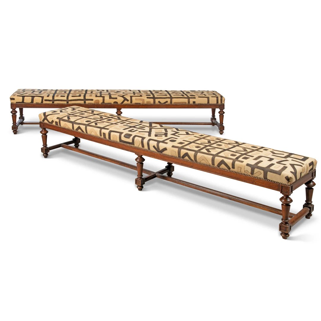 A Pair of Italian Walnut Long Benches