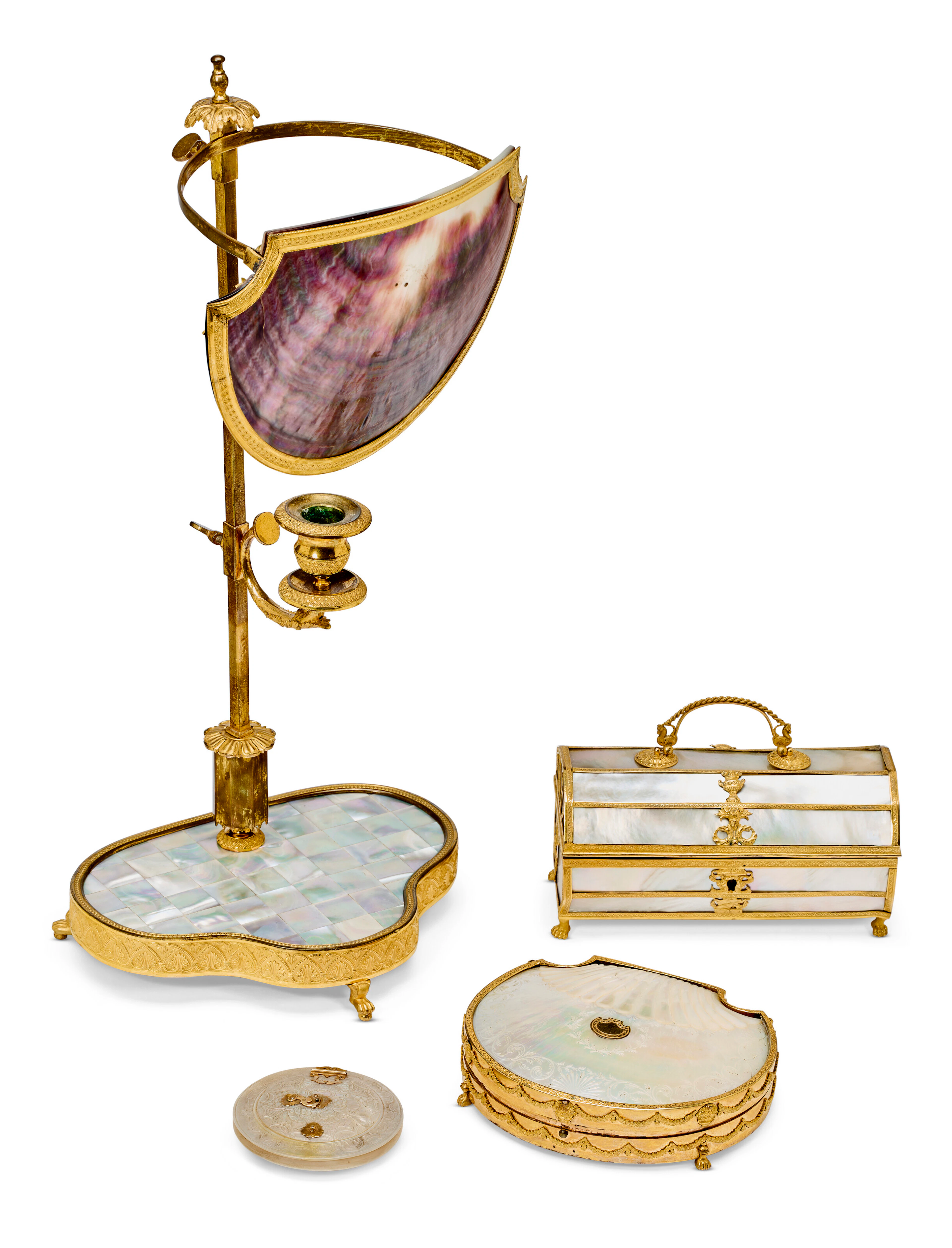 A Group of Four French Ormolu-Mounted Mother-Of-Pearl Objects