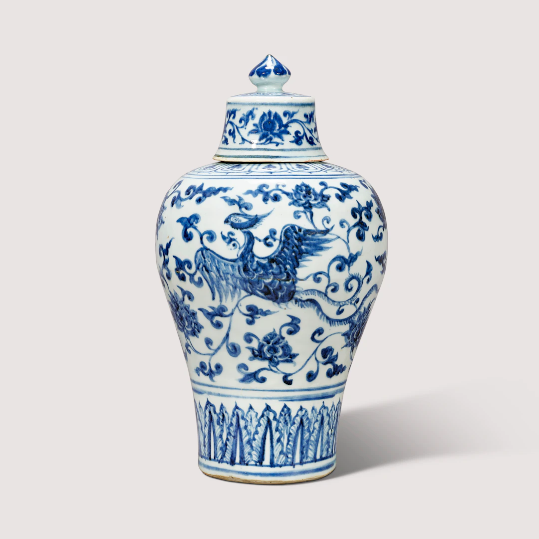 A Very Rare Blue and White ‘Phoenix’ Vase and Cover, Meiping