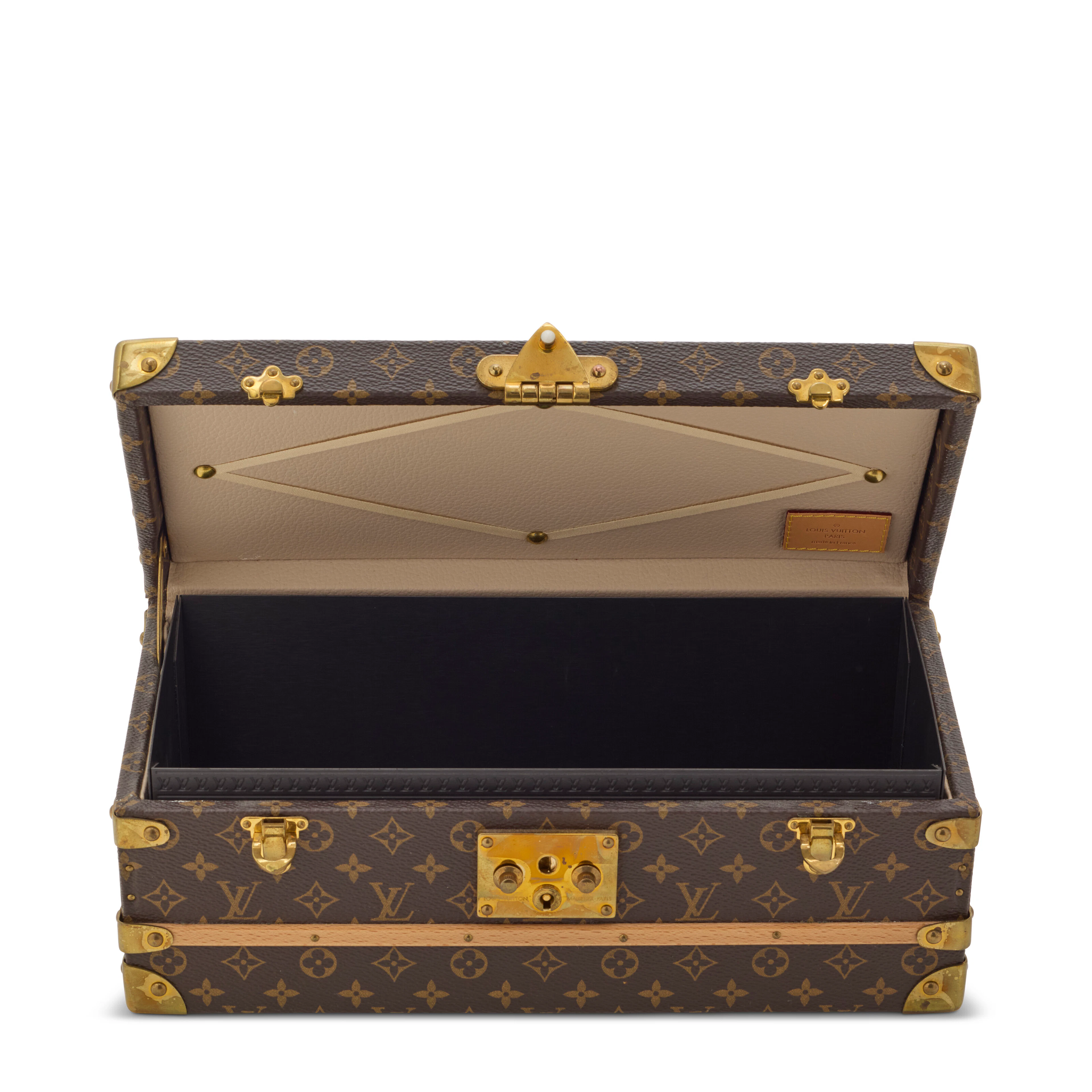 A Classic Monogram Canvas Flower Trunk with Brass Hardware