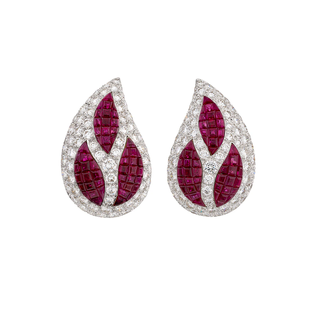 Van Cleef & Arpels Pair of Ruby and Diamond 'Venus' Mystery-Set Earrings