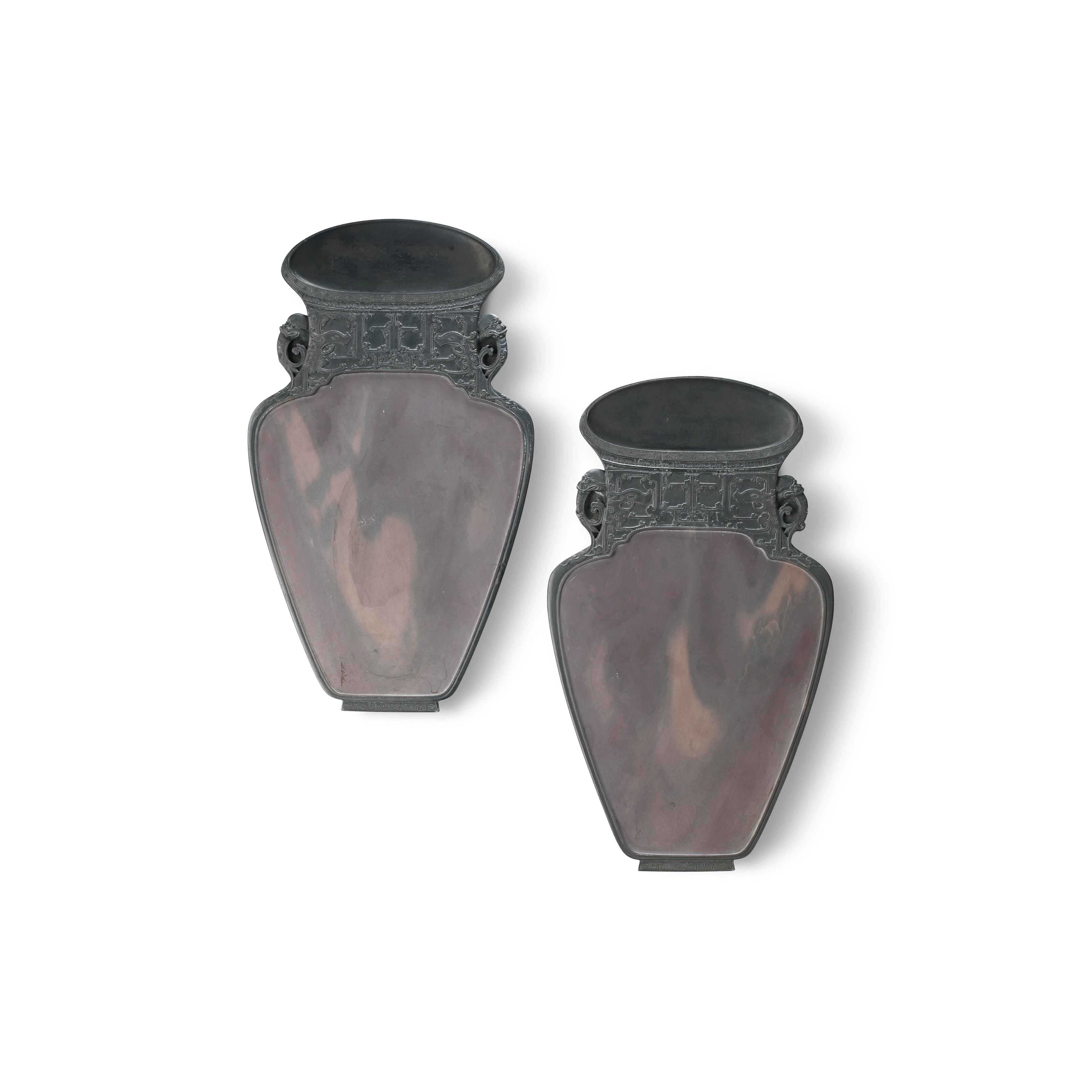 A Pair of 'Kui Dragon' Elephant-Handles Vase-Form Duan Ink Stones