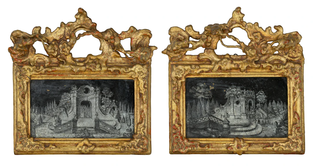 A Pair of Louis Xv Verre Eglomise Pictures