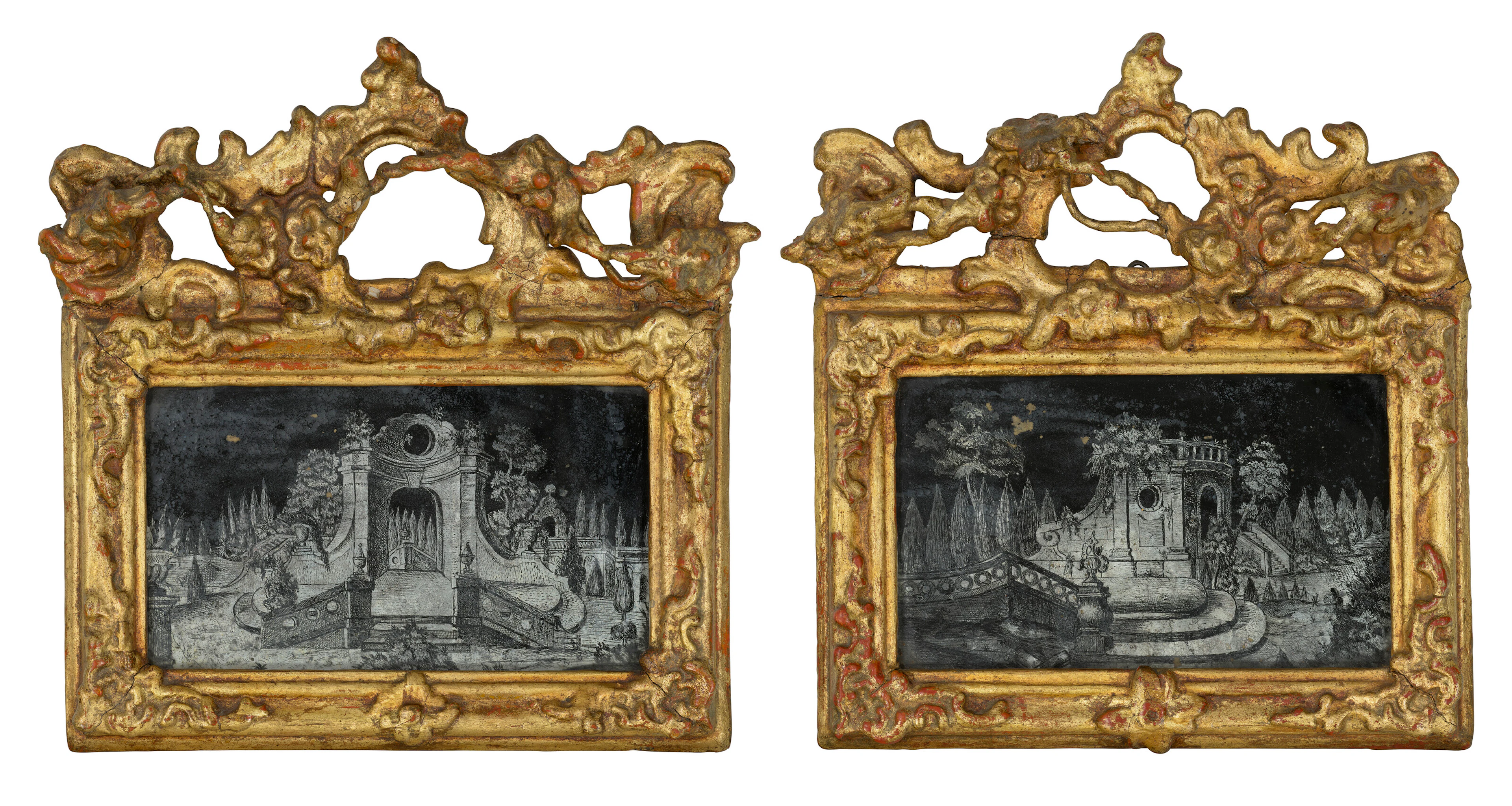 A Pair of Louis Xv Verre Eglomise Pictures