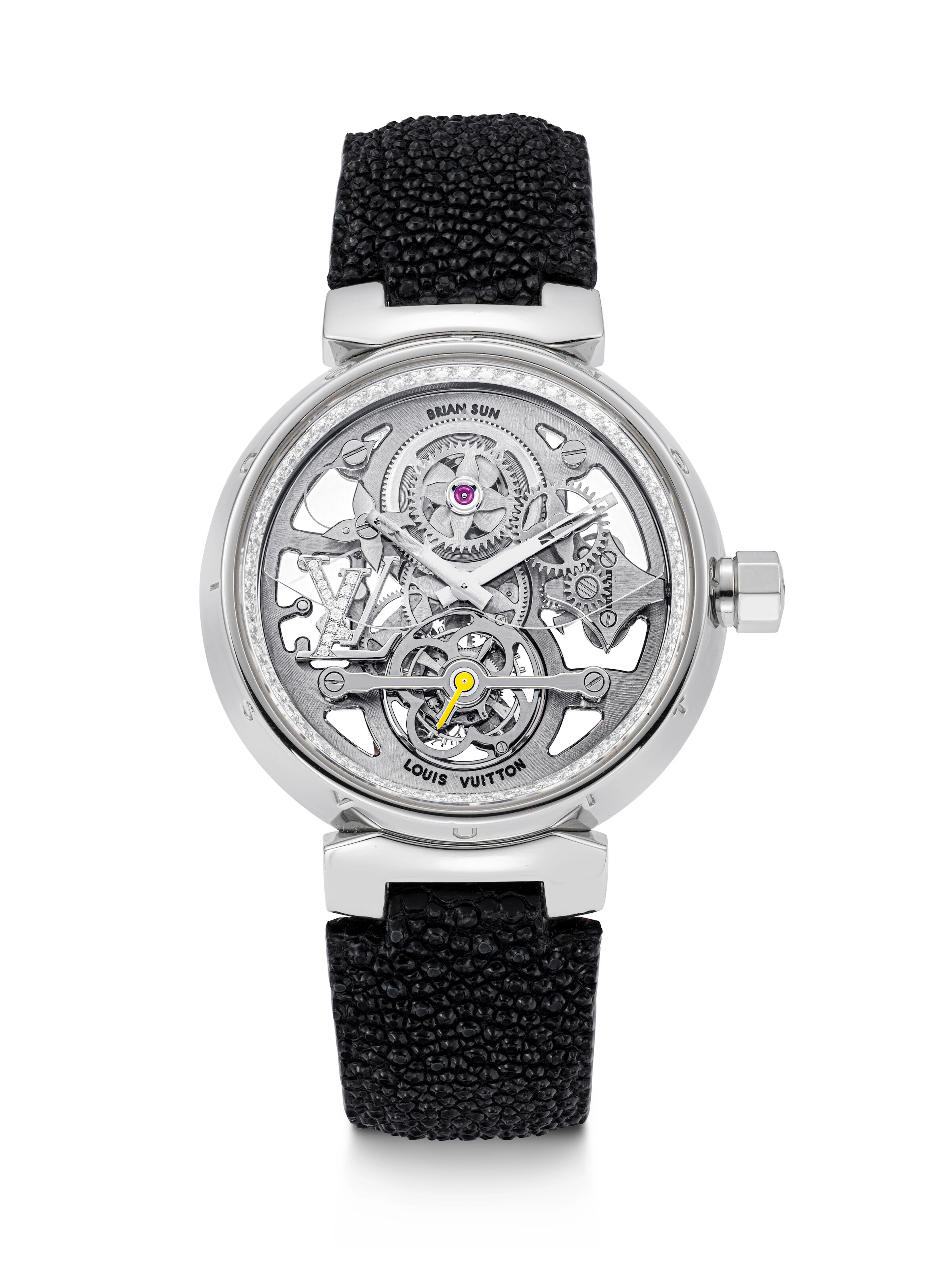 Louis Vuitton. A Platinum and Diamond-Set Skeletonised Tourbillon Wristwatch