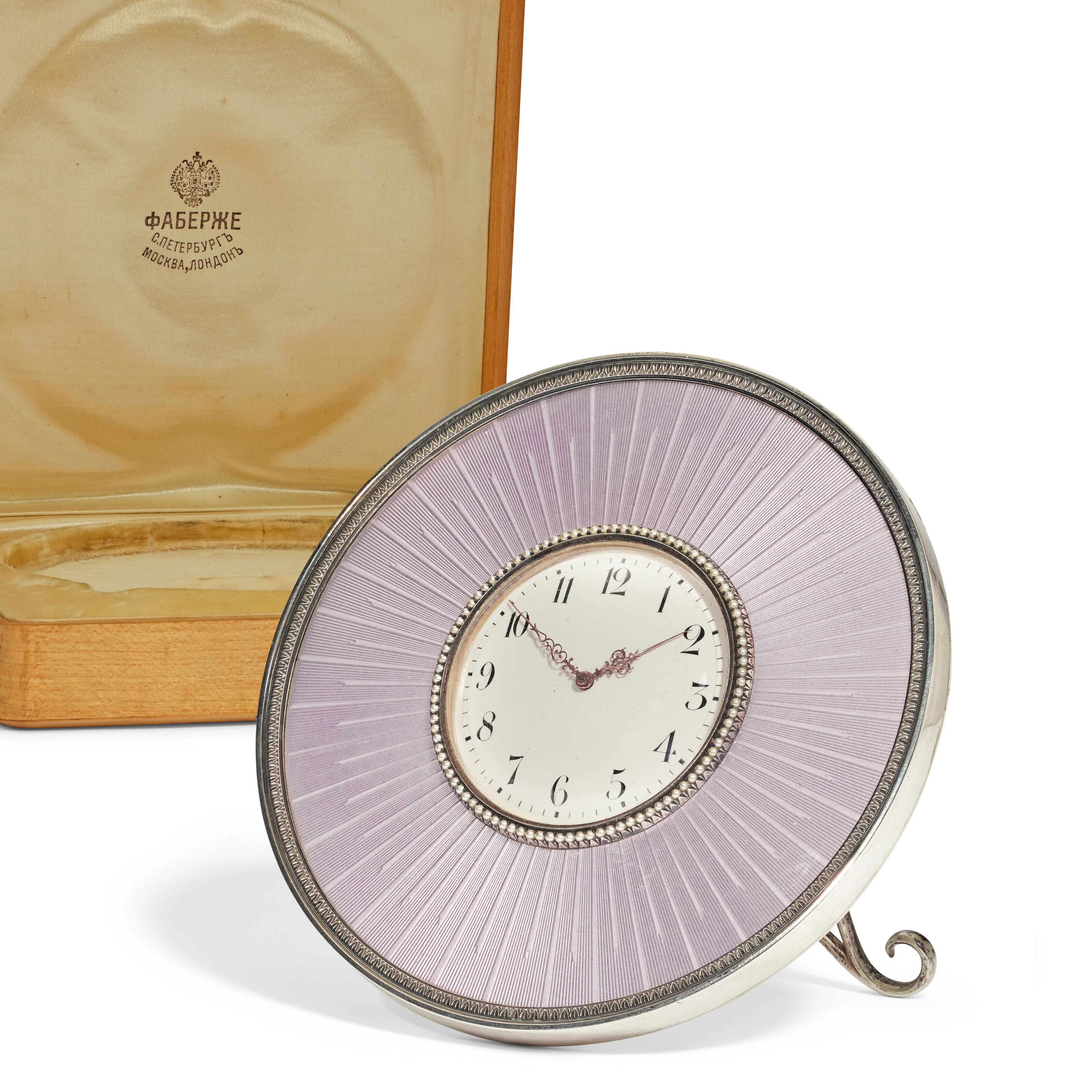 A Guilloché Enamel Silver Desk Clock