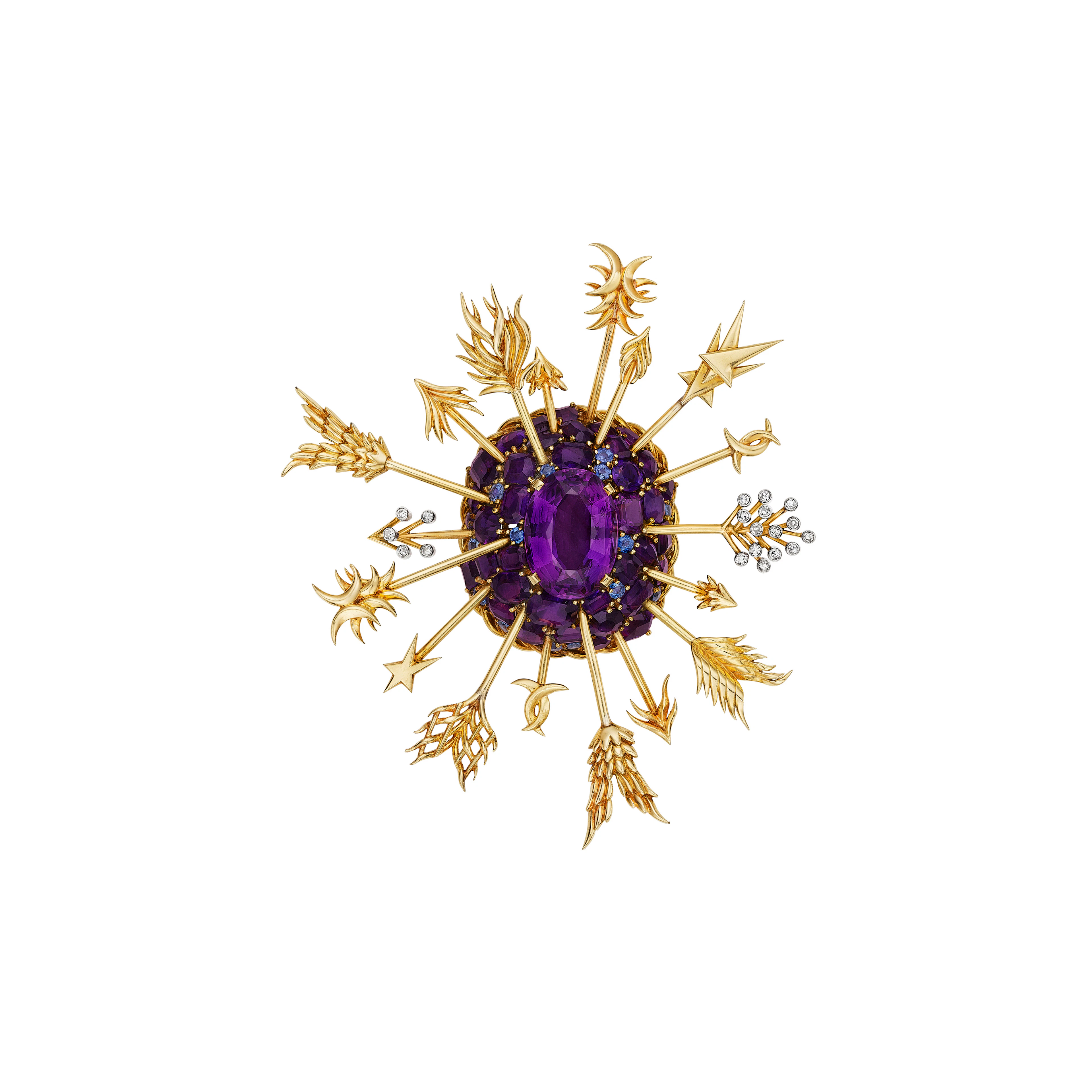 JEAN SCHLUMBERGER AMETHYST, SAPPHIRE AND DIAMOND 'FLÈCHES' CLIP-BROOCH
