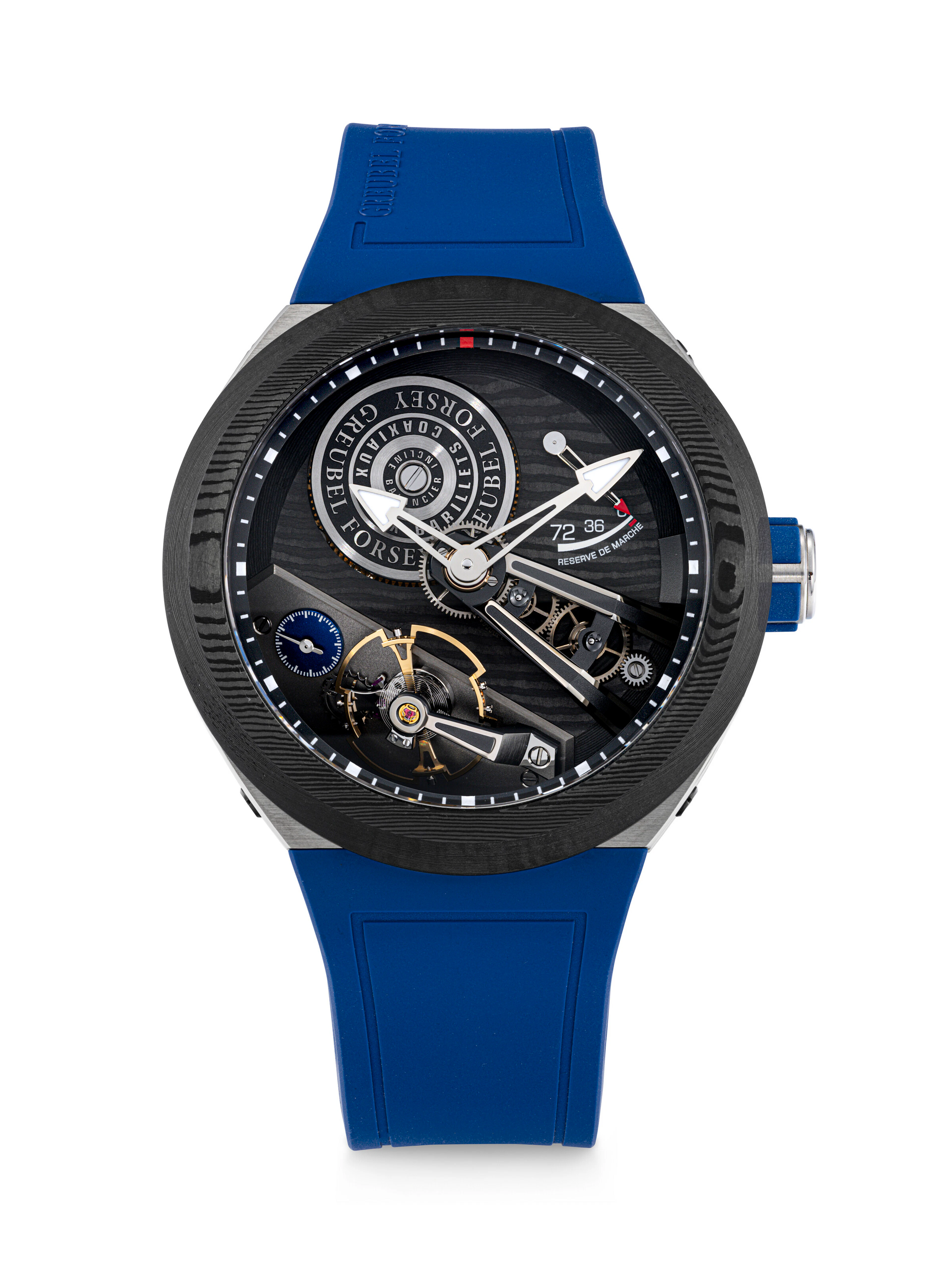 GREUBEL FORSEY. A VERY RARE AND SPORTY CARBON AND TITANIUM SEMI-SKELETONISED