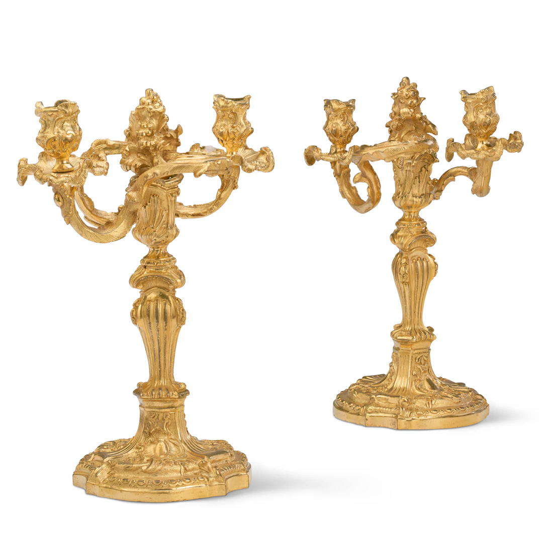 A Pair of Louis Xv Ormolu Two-Light Candelabra