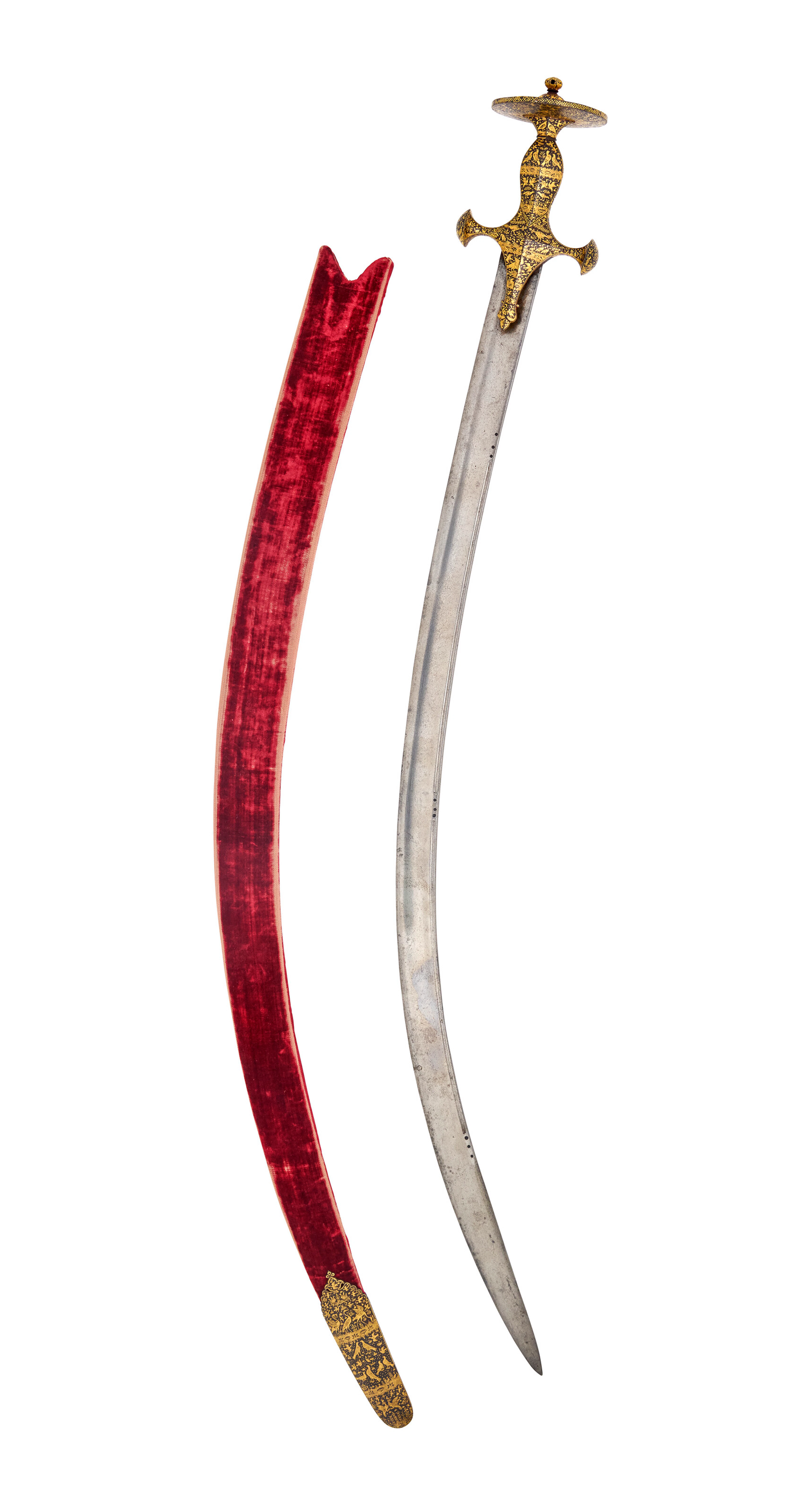 A Sword ( Tulwar ) with Fine Gold-Inlaid Hilt and Chape