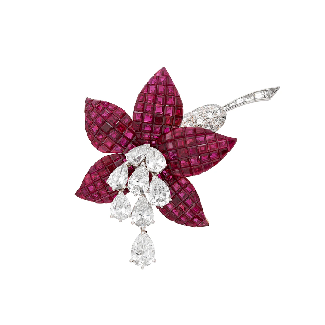 Van Cleef & Arpels Ruby and Diamond 'Fuchsia' Mystery-Set Clip-Brooch