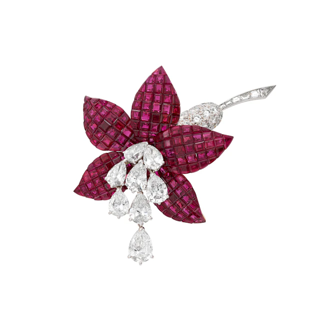 Van Cleef & Arpels Ruby and Diamond 'Fuchsia' Mystery-Set Clip-Brooch